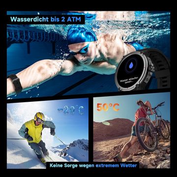 TOOBUR mit Telefonfunktion/Alexa Eingebaut, Explorer Serie, 100 Sports Smartwatch (1.38 Zoll, Andriod IOS), mit SpO2/Schlafen Tracker/2ATM Wasserdicht, Fitness Tracker für Herren