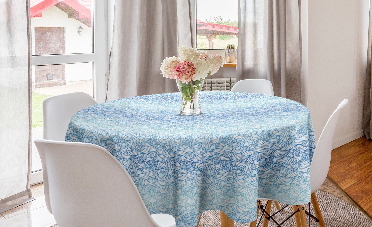 Abakuhaus Tischdecke Küche für Wellen Tischdecke Blau Kreis Abdeckung Töne Dekoration, Ombre Esszimmer Art Oceanic