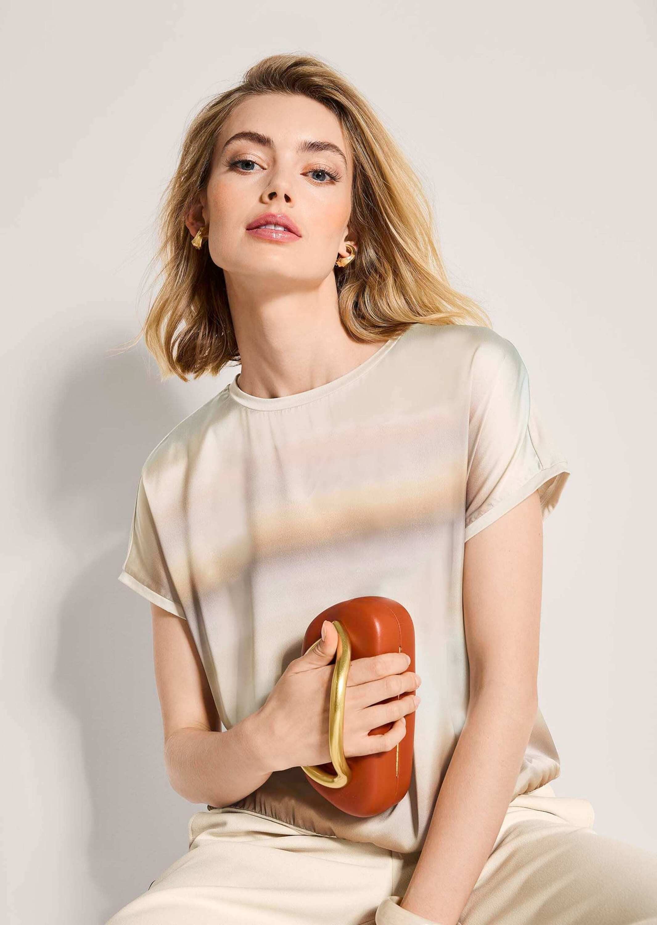 MADELEINE Kurzarmshirt Elegantes Blusenshirt mit Streifenmuster Seidenshirt mit Rundhals, überschnittenen Schultern und ohne Arm