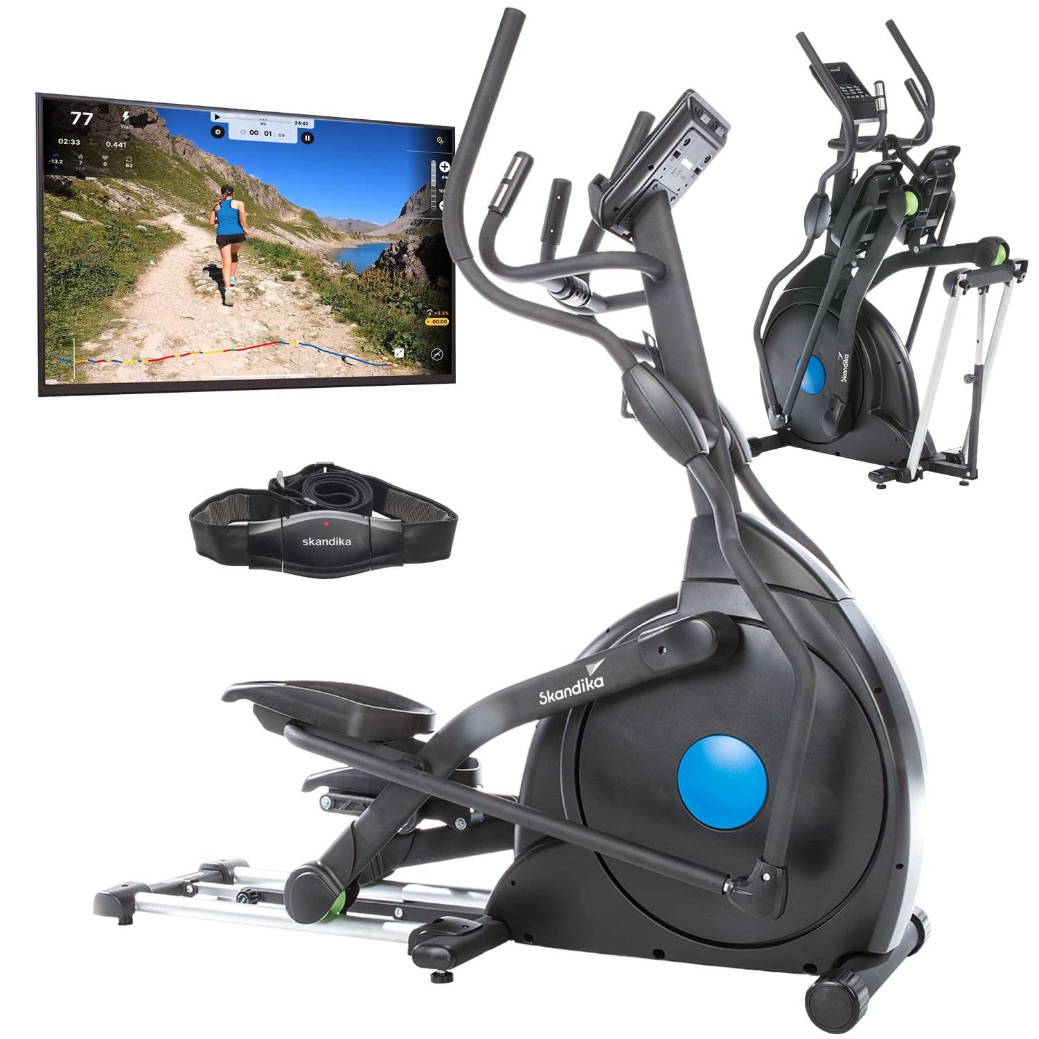 Skandika Crosstrainer CardioCross Carbon Champ, Ellipsentrainer für Zuhause bis 150 kg, mit 24,5kg Schwungmasse, Magnetbremssystem, Kinomap/App Kompatibel