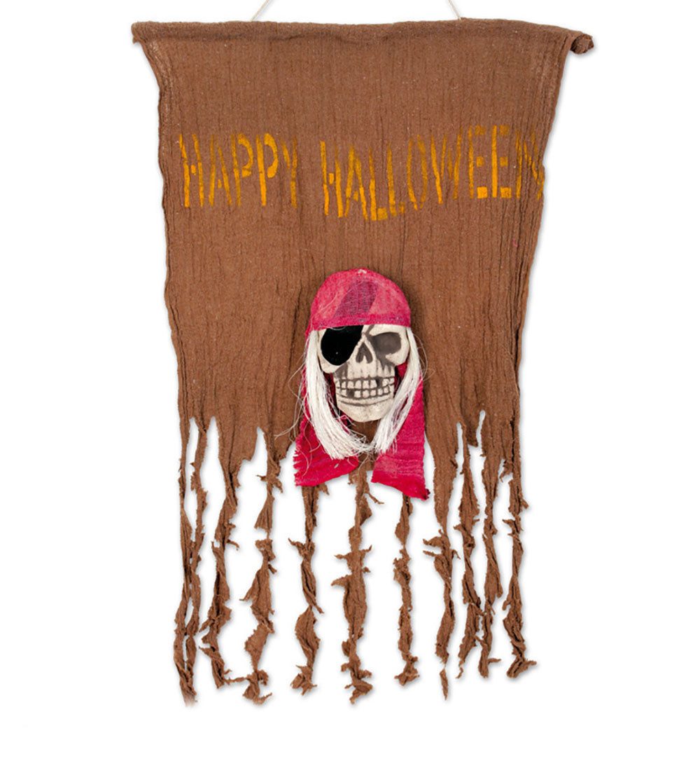 Fries Flagge Deko Halloween Totenkopf Flagge 50 x 70 cm Karneval Party Fasching, Ideal für jede Halloween Party