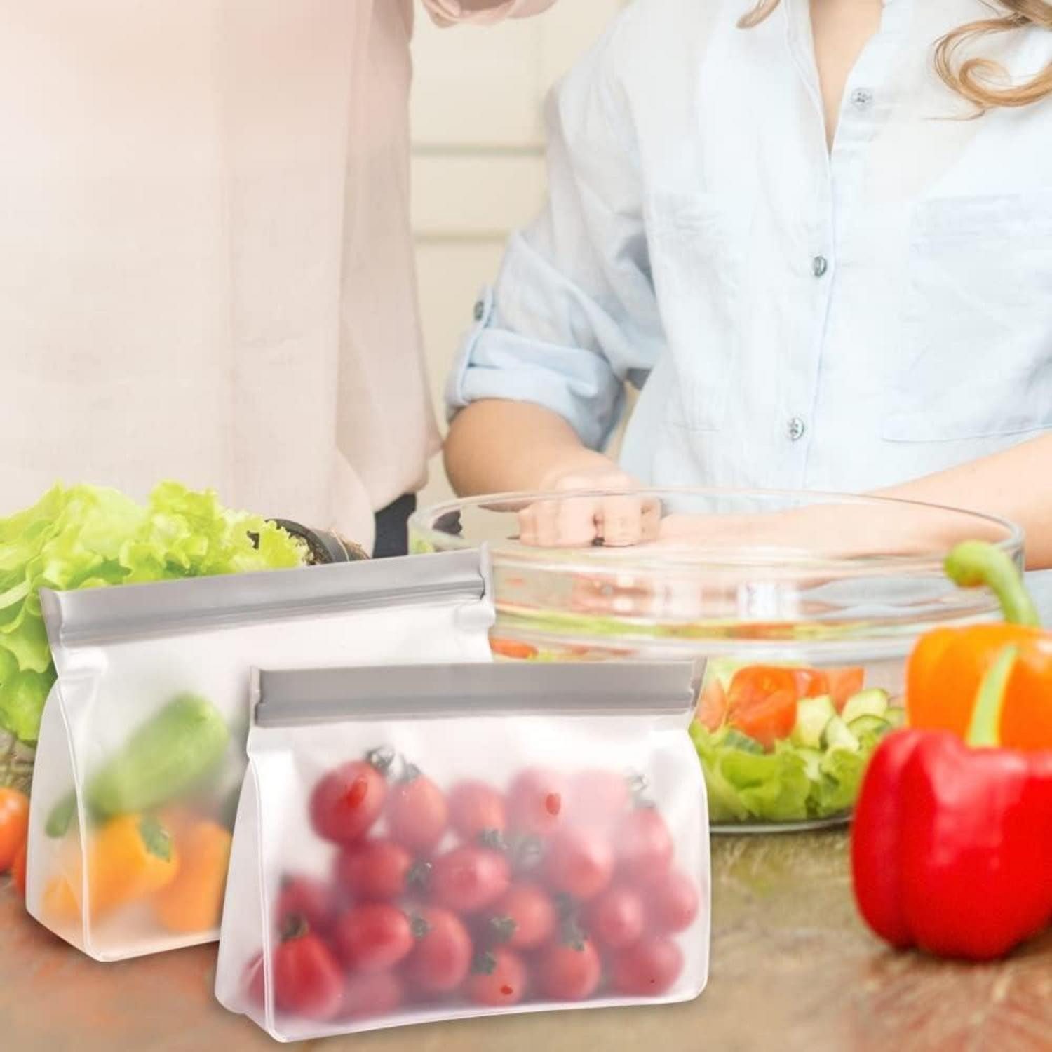 LuxusKollektion Küchenorganizer-Set Wiederverwendbare Aufbewahrungsbeutel Stehbeutel 4 große 4 mittlere