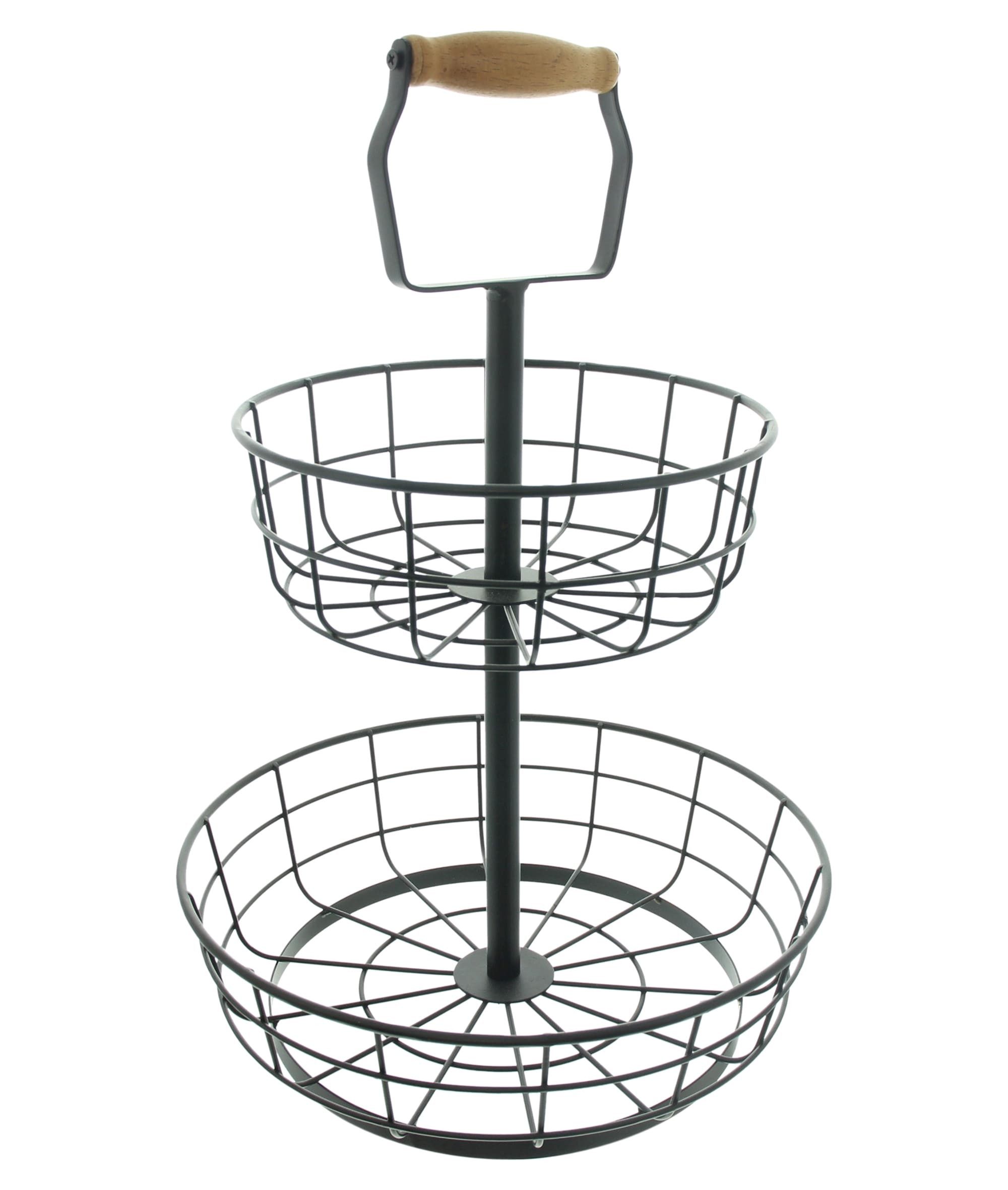 Dekoleidenschaft Etagere "Modern" aus Metall, matt schwarz, 2 Etagen, Obstetagere, Obstkorb, Metall, Obstschale mit Griff