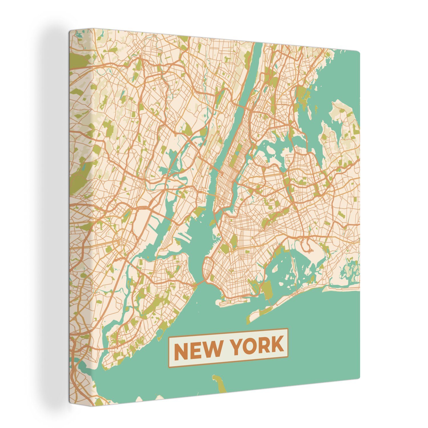 OneMillionCanvasses® Leinwandbild New York - Vintage - Stadtplan - Karte, (1 St), Leinwand Bilder für Wohnzimmer Schlafzimmer
