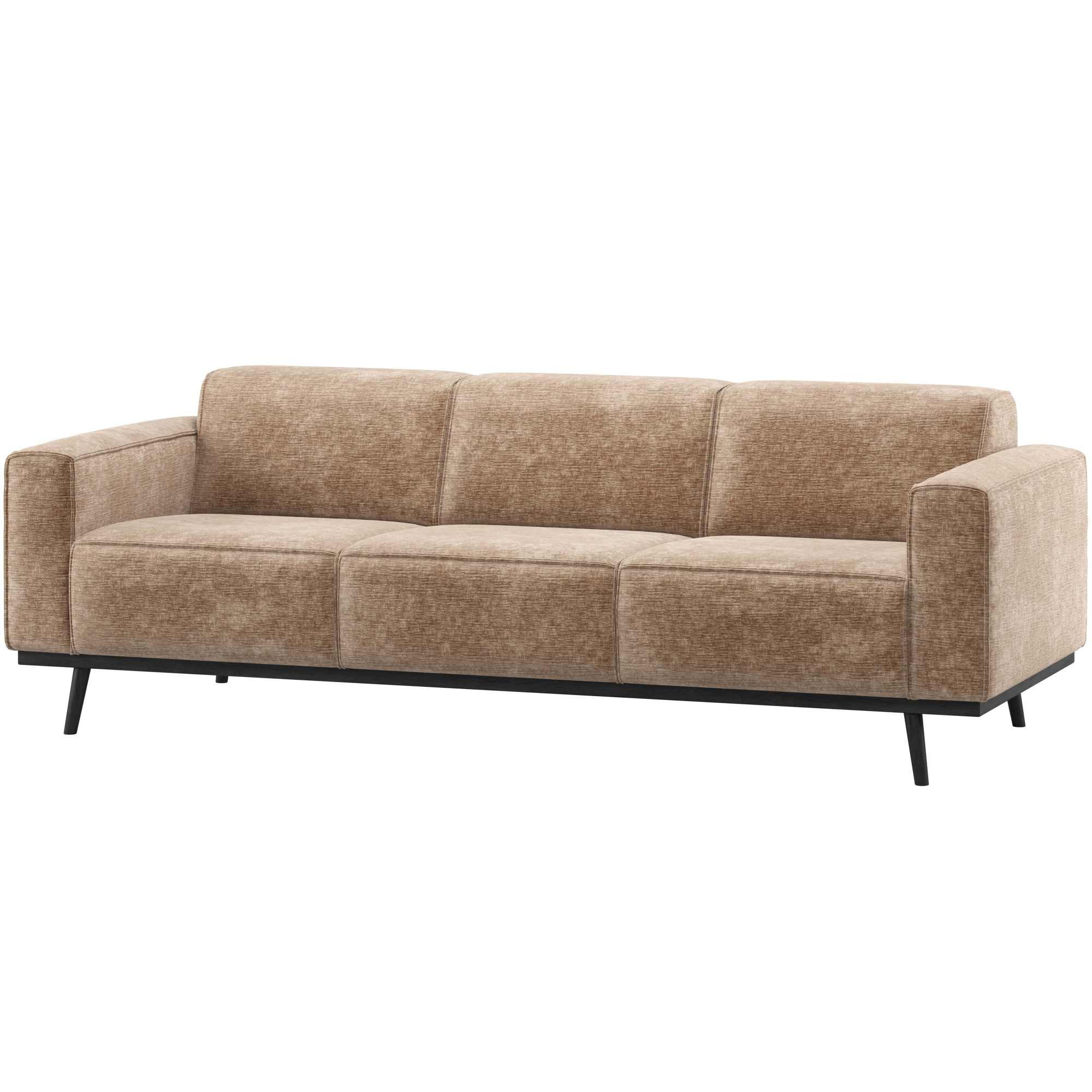 WOOOD 3-Sitzer Statement 3-Sitzer, Chenille-Samt, modern, Taupe 230 cm, elegantes, abgerundetes Design mit hohem Sitzkomfort