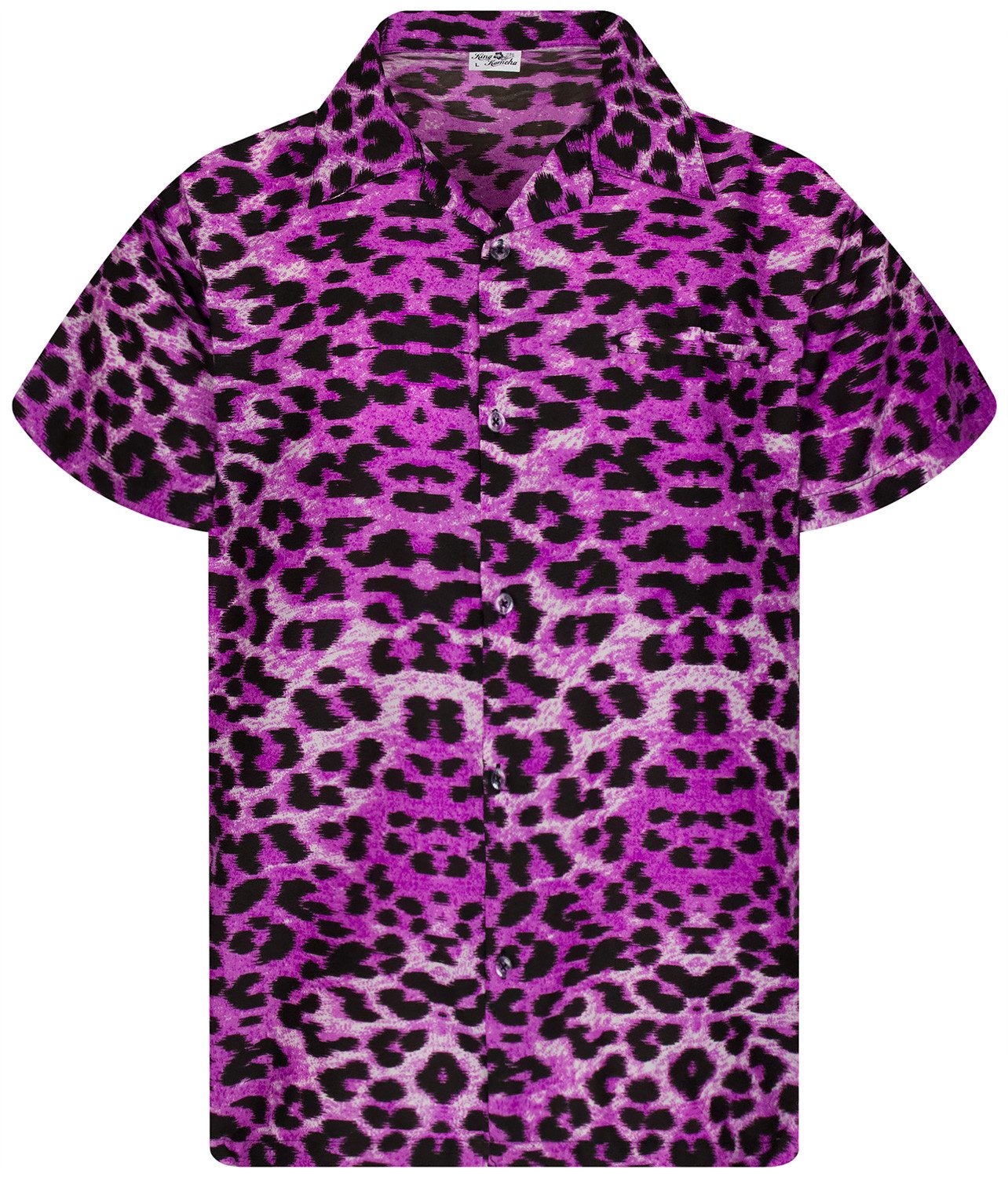 King Kameha Hawaiihemd Leopard Funky Hawaii-Hemd Herren Kurzarm Front-Tasche Stylish Unisex