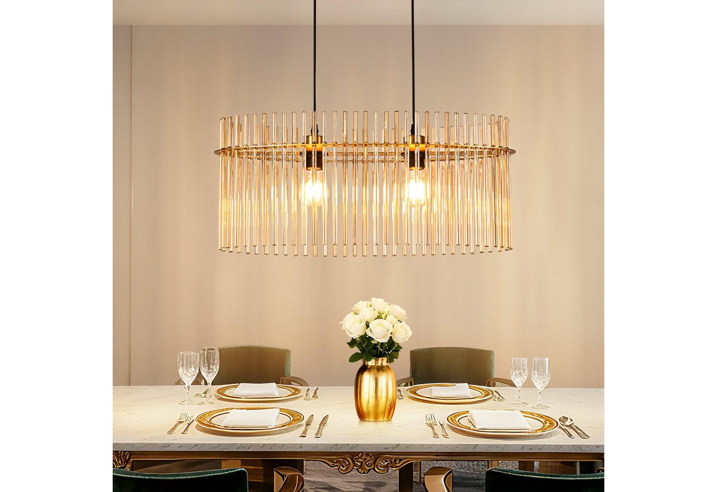 Nettlife Pendelleuchte Glas Esstisch 1/2/3/5 Flammig Modern Schwarz/Gold Ø 60cm E27, ohne Leuchtmittel, Esstischlampe für Wohnzimmer Küche