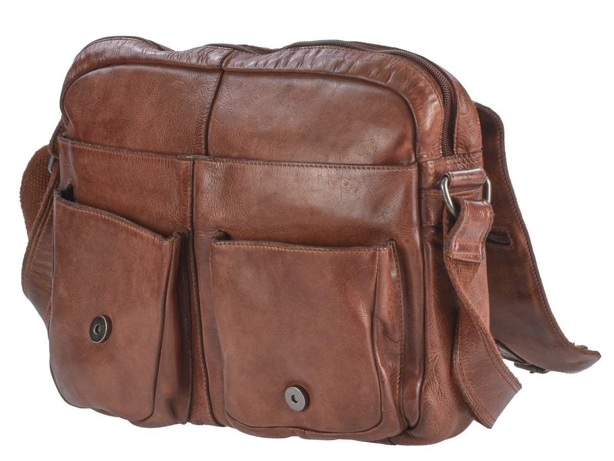 Vintage chestnut 39x28cm, Leder Schultertasche weiches Messengerbag, Greenburry Washed, Herrentasche, Umhängetasche