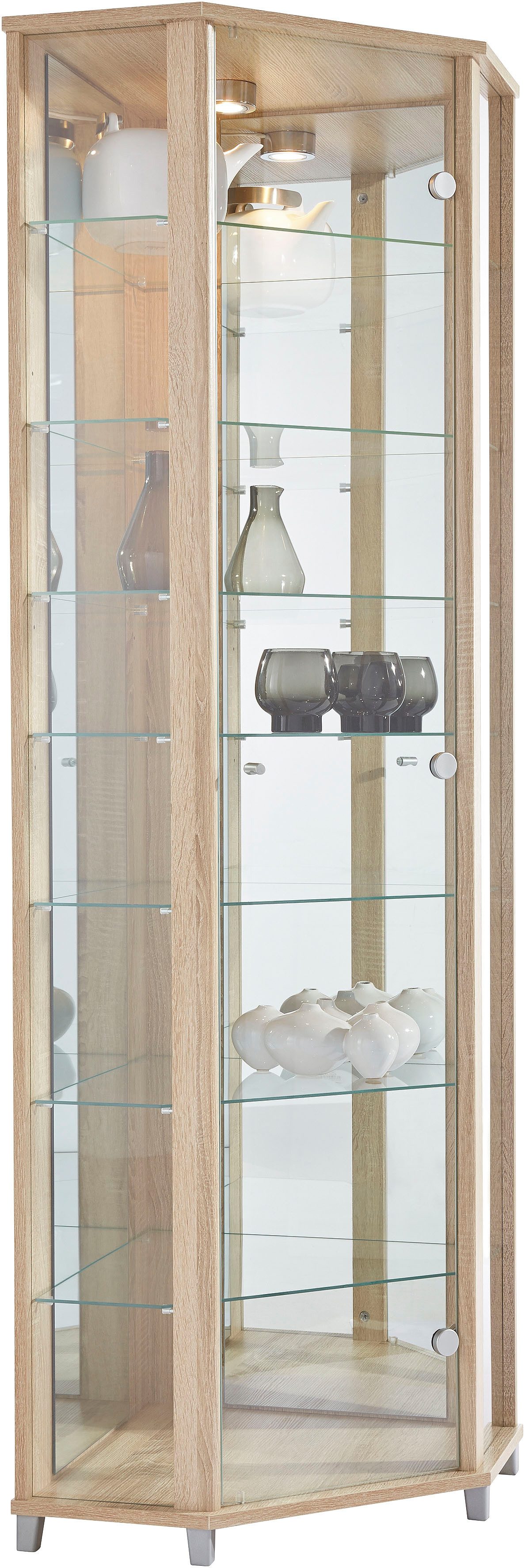 fif möbel Eckvitrine TRIO Höhe ca. 172 cm, ink. Beleuchtung Eckvitrine/Glasvitrine 1x Glastür, perfekt für Sammler, Sammlervitrine