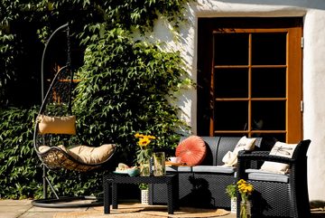 Konsimo Loungeset NEOMENS Gartenmöbel-Set Garten-Lounge-Set, (2x Gartensessel, 1x Tisch, Maße: 72x38x52 cm, 1x Gartensofa, 4-tlg), Zweisitzer-Sofa, Gartensessel, Gartentisch, Polyrattan