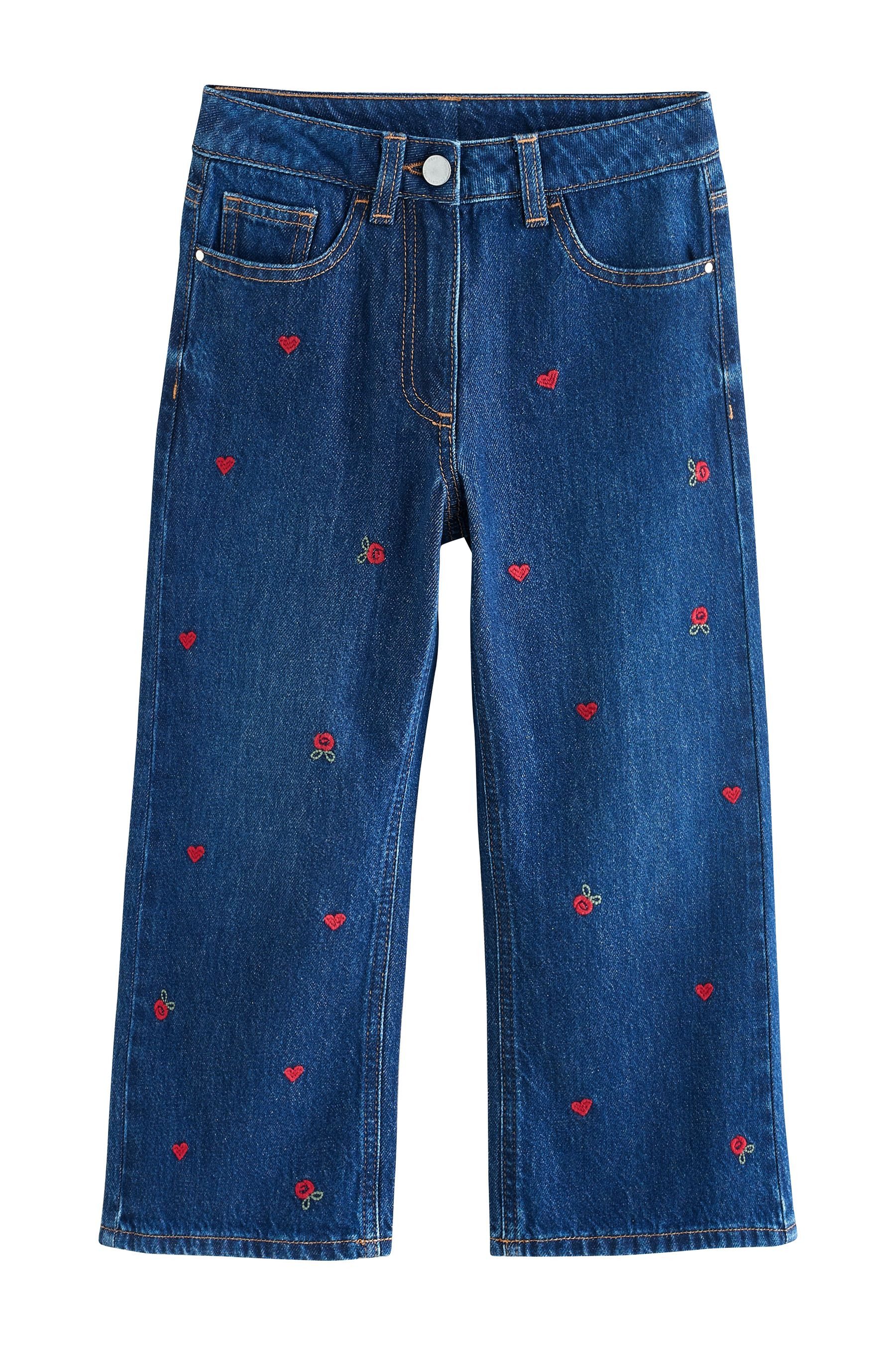 Weite Jeans Verzierte Jeans mit floralem Zierprint