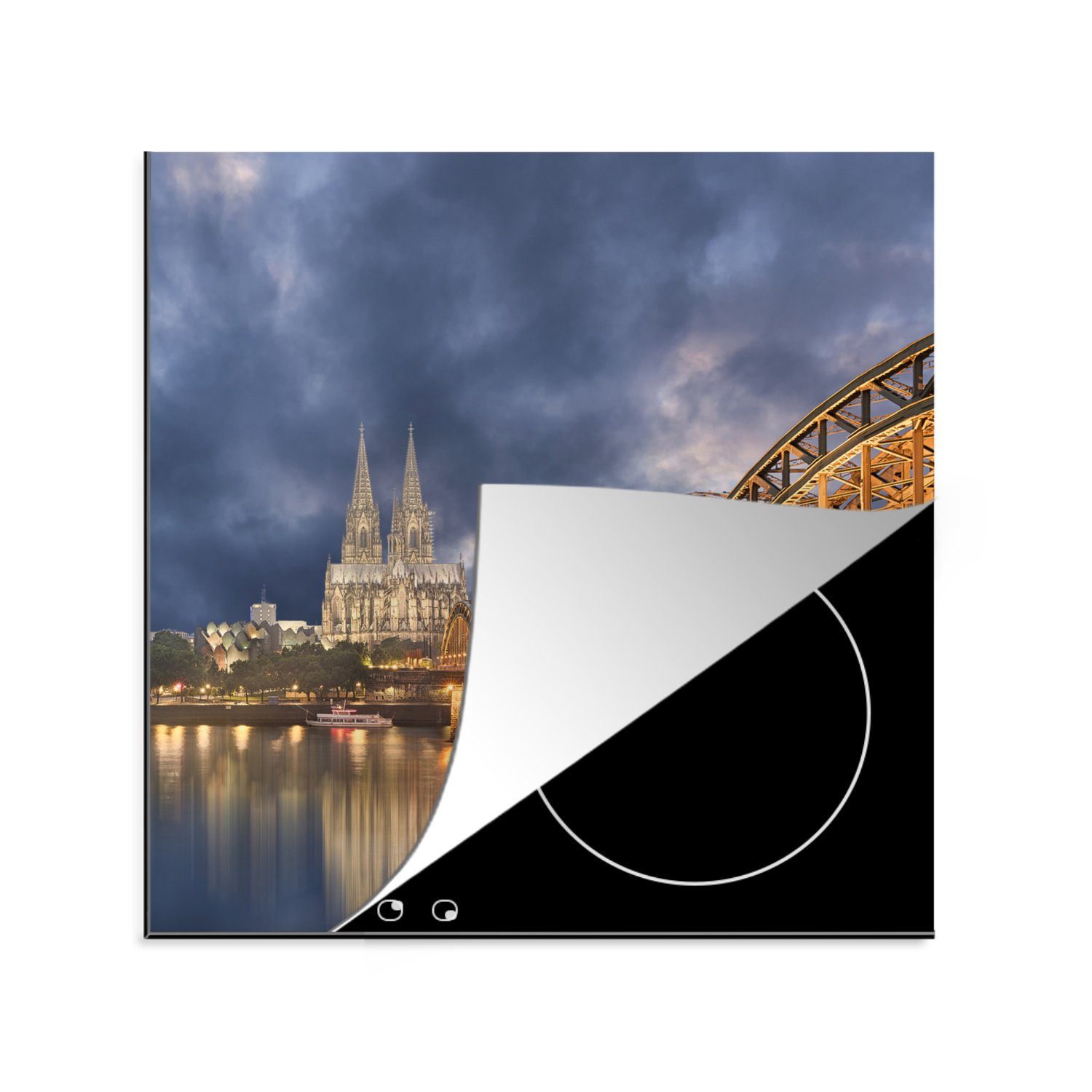 MuchoWow Herdblende-/Abdeckplatte Deutschland - Köln - Brücke - Dom, Vinyl, (1 tlg), 78x78 cm, Ceranfeldabdeckung, Arbeitsplatte für küche