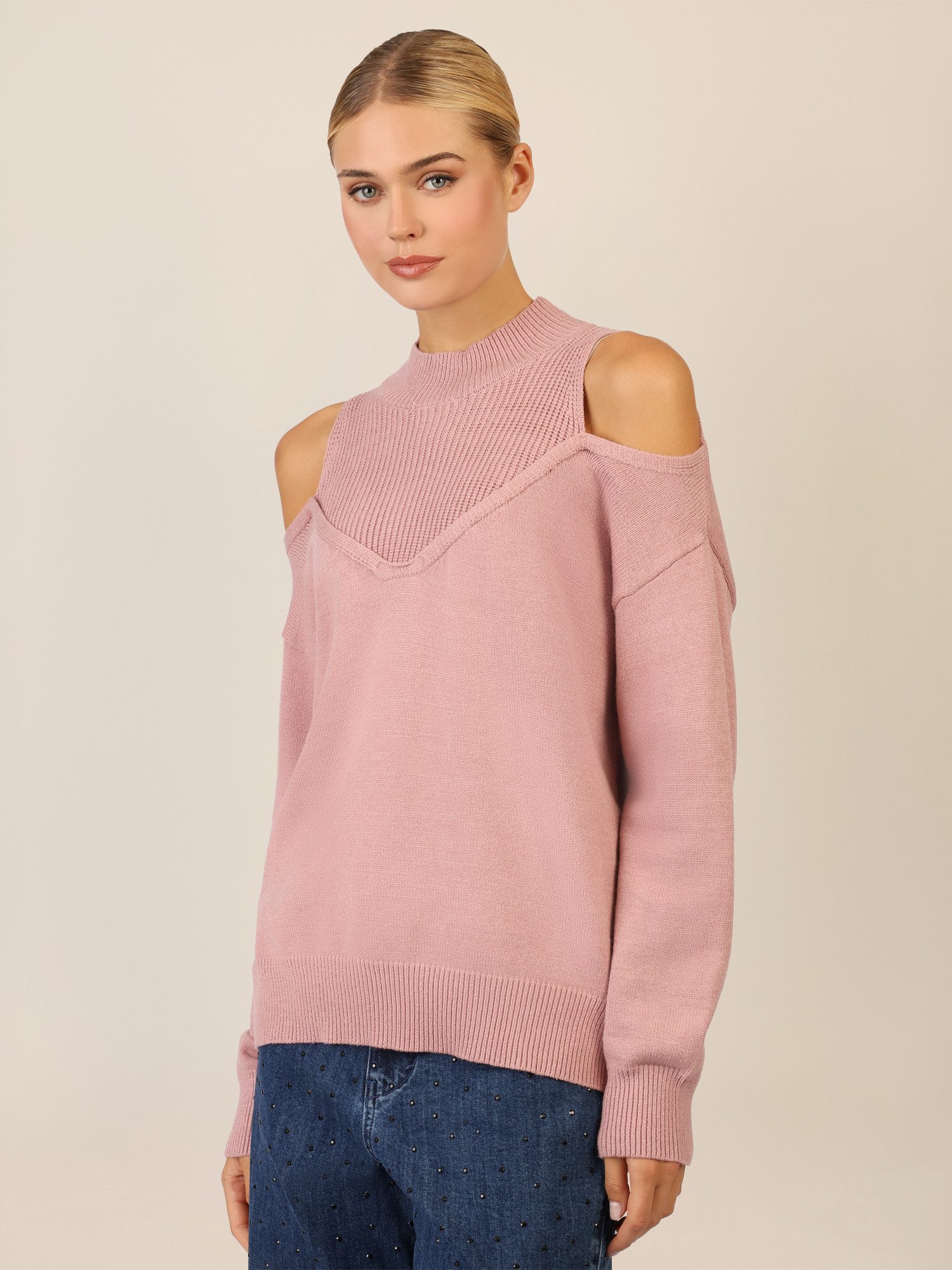 Apart Stehkragenpullover mit Cut-outs und Rippeinsatz günstig online kaufen