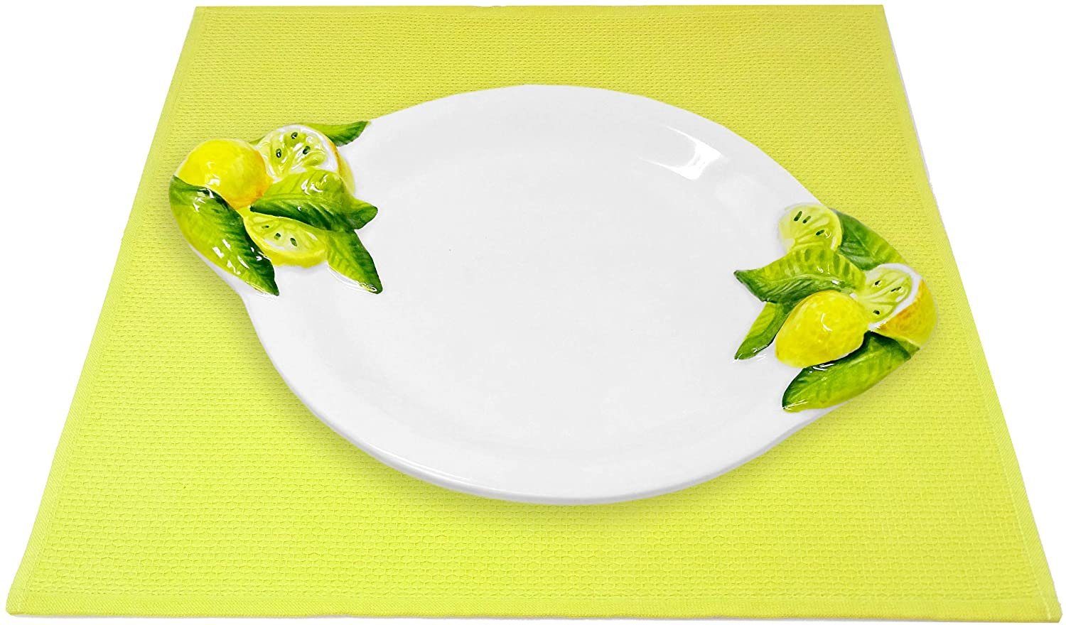 Lashuma Frühstücksteller Zitrone, (1 St), Handgemachter Keramik Dessertteller aus Italien 27x20 cm