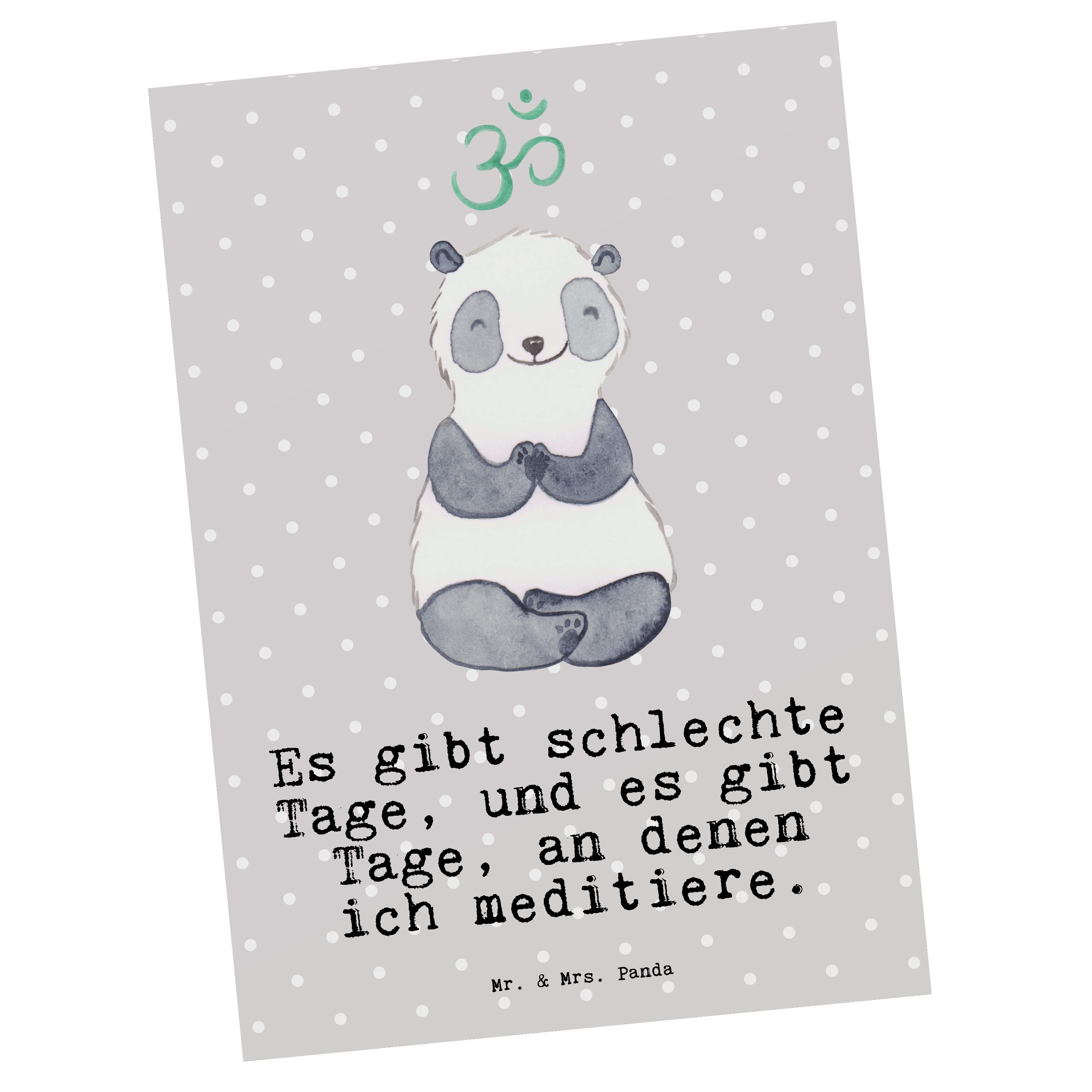 Mr. & Mrs. Panda Postkarte Panda Meditieren Tage - Grau Pastell - Geschenk, Sport, Dankeschön, M