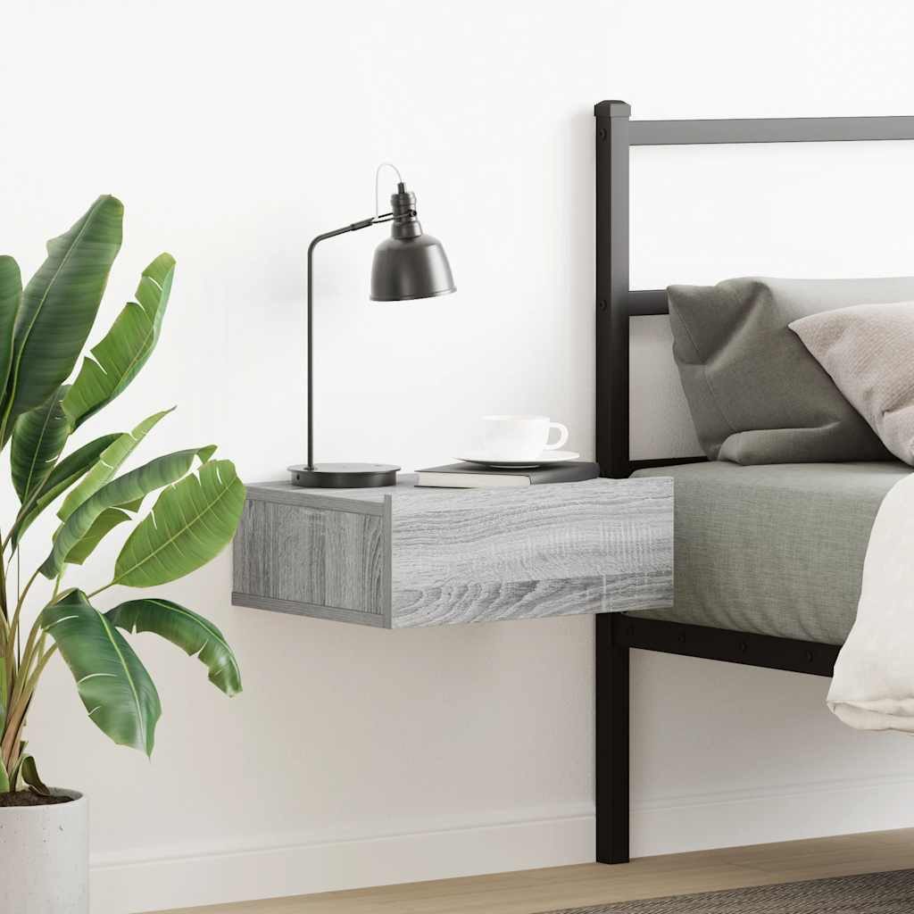 furnicato Nachttisch Kompakter hängender 40x30x15 cm Grau Sonoma aus (1-St), Stabile Schwebekommode mit Stauraum für Bücher und Multimedia