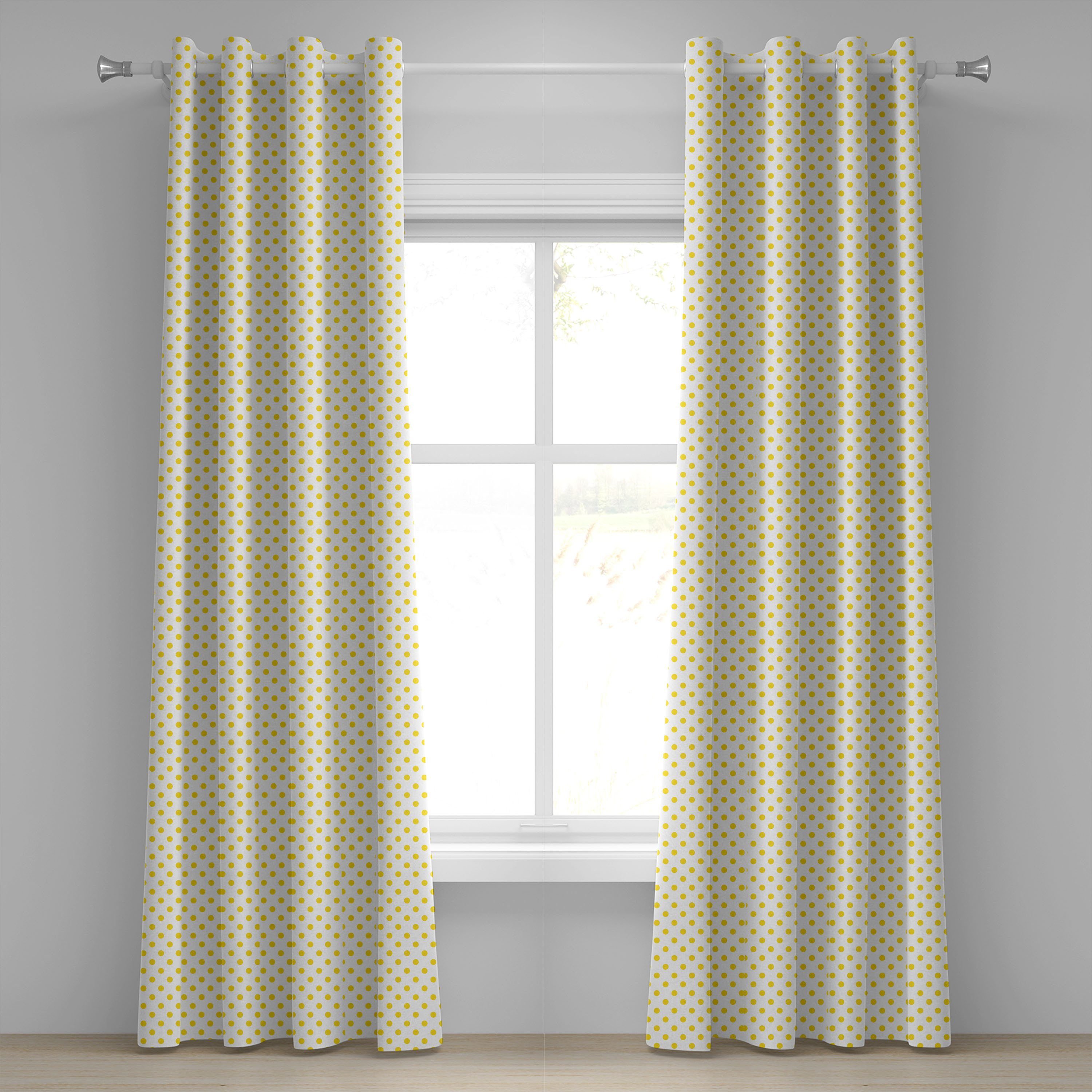 Gardine Dekorative 2-Panel-Fenstervorhänge für Schlafzimmer Wohnzimmer, Abakuhaus, Retro Picknick Yellow Spots