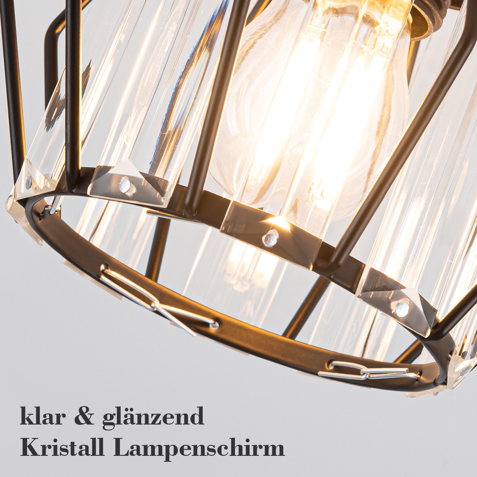 Nettlife Deckenleuchte Schwarz Kristall Moderne 15cm E27 Deckenlampe Design, ohne Leuchtmittel, für Flur, Küche, Balkon, Wohnzimmer & Hotel Innenbeleuchtung – Bild 5 von 5