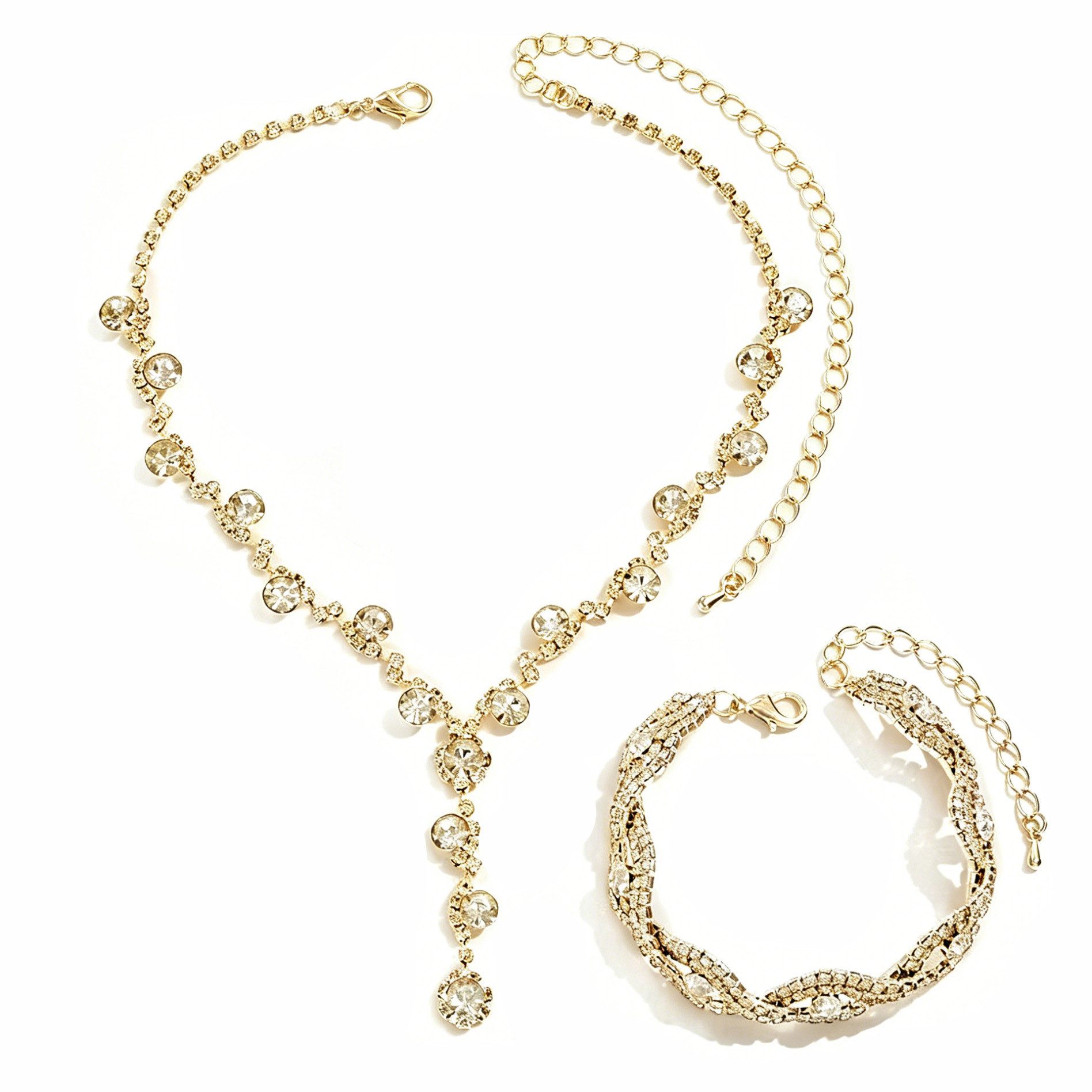 Zaewry Schmuckset 2-teiliges Brautschmuck-Set: Kristallhalskette und Armband, modisches, funkelndes Strass-Schmuckset