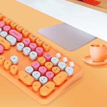 Gugxiom Kabellos, 2.4GHz für Office Home Gaming Tastatur- und Maus-Set, mit abnehmbaren runden Tastenkappen, Niedliche 104 Tasten Milchtee