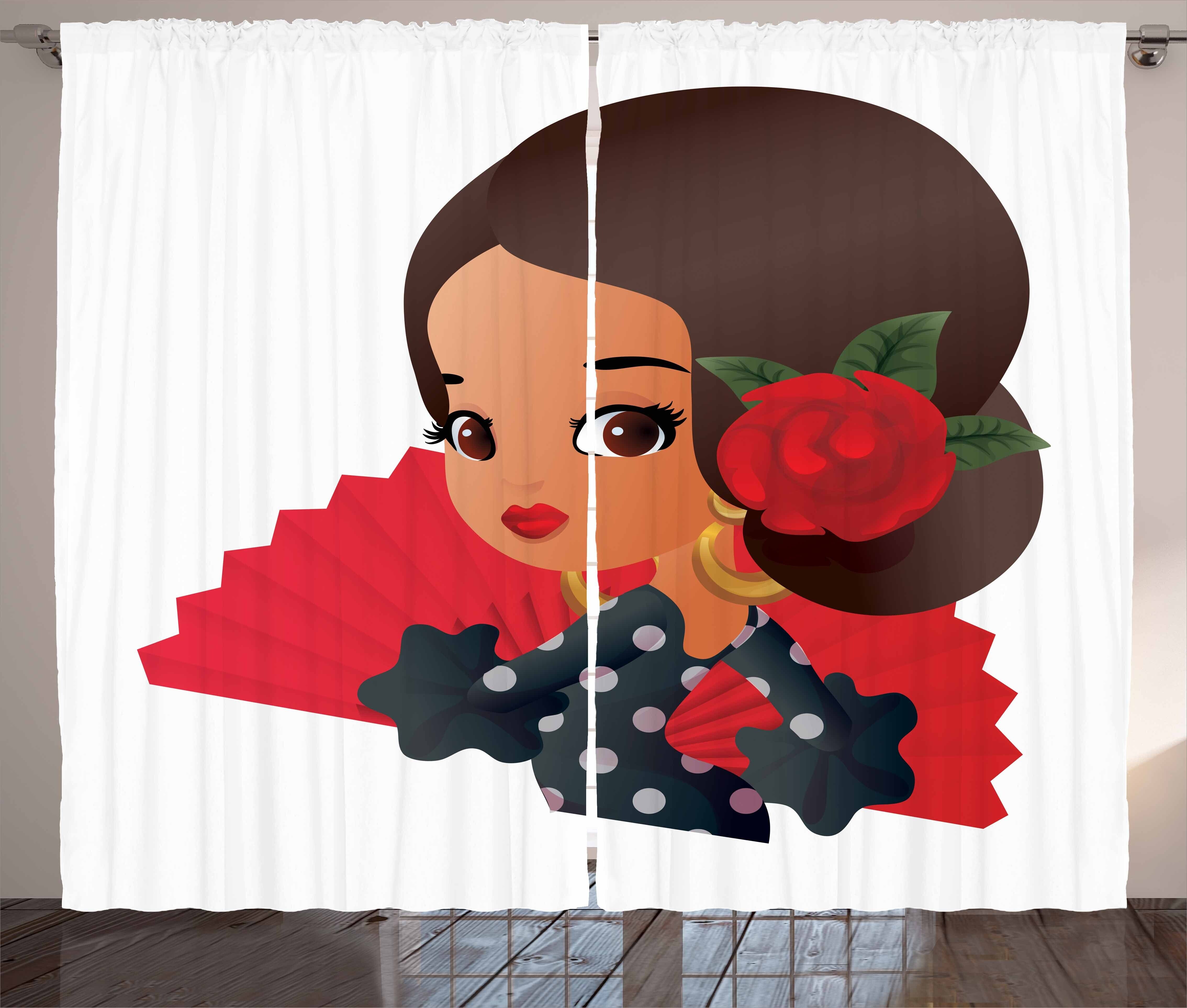 Gardine Schlafzimmer Kräuselband Vorhang mit Haken, Schlaufen Chibi Spanisch Flamenco-Kostüm und Abakuhaus