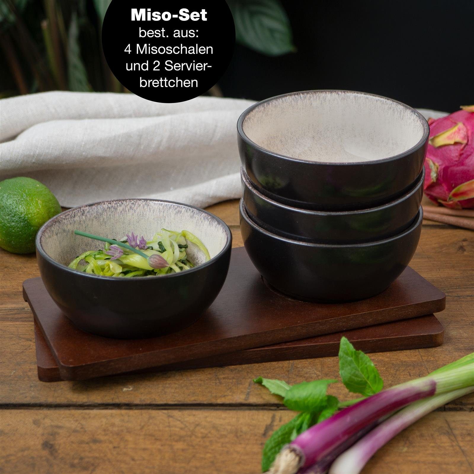 Moritz & Moritz Suppenschüssel VIDA 4x Miso Schalen beige (ohne Servierbrett), Porzellan, (Set, 6-tlg, 6-tlg), Japanisches Geschirr Set aus Keramik