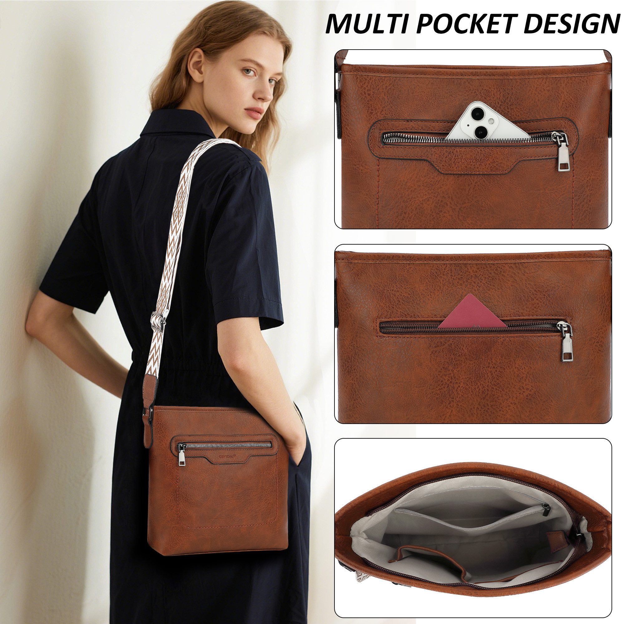 TAN.TOMI Schultertasche Henkeltasche für Damen Modische Umhängetasche Crossbody Bag, Multi-Taschen-Design, Gesäßtasche, verstellbare Schultergurte