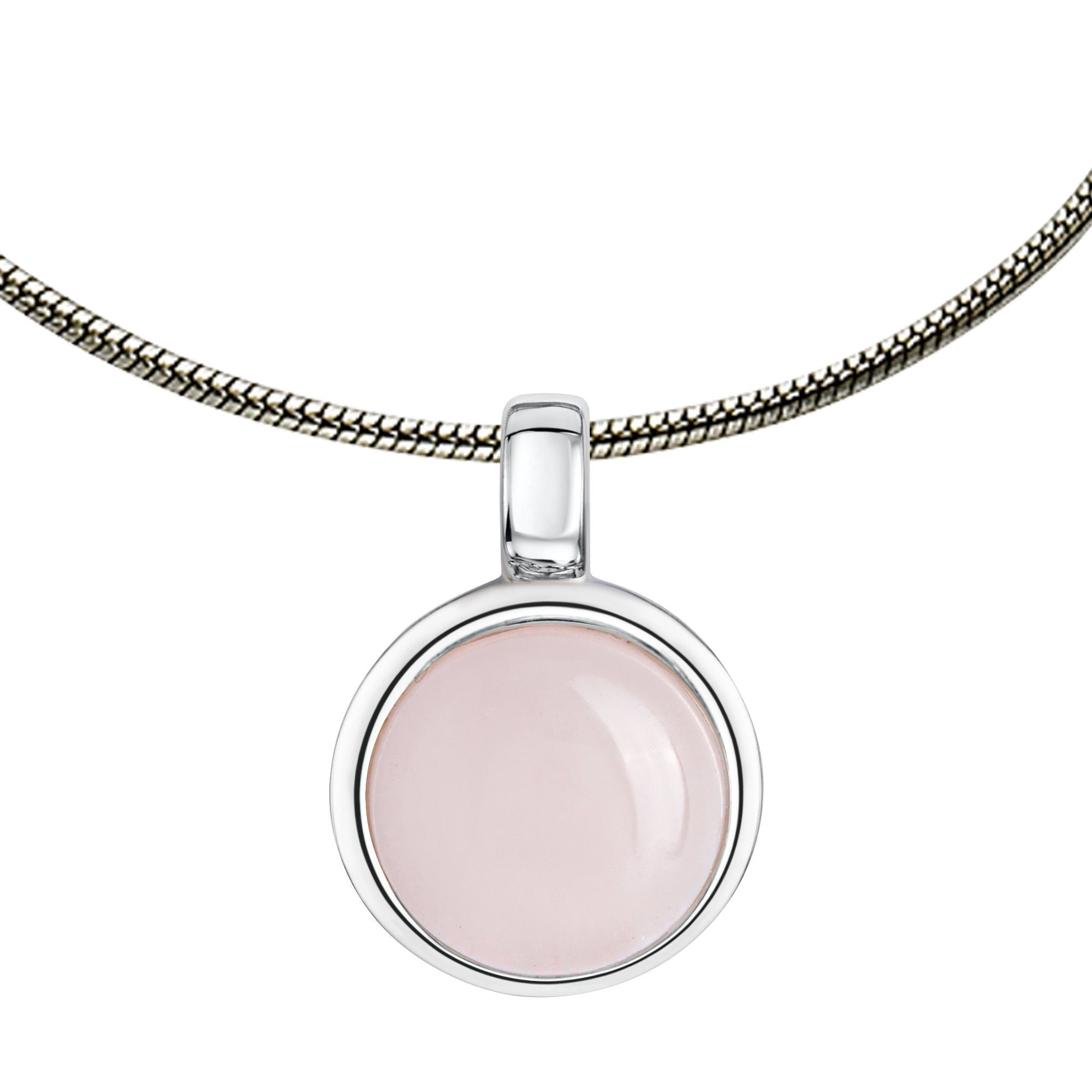 Kette mit Anhänger 925 Sterling Silber rhodiniert mit echtem Rosenquarz 12mm