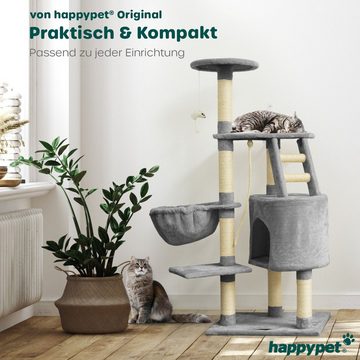 Happypet Kratzbaum JULIEN, 120 cm hoch, Katzenbaum mit Natursisal, Höhle, Liegemulde, Spielmaus