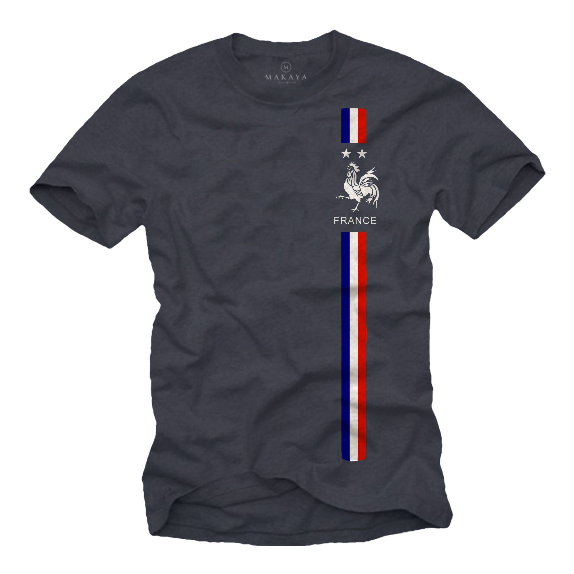 MAKAYA Print-Shirt Herren Fußball Trikot Frankreich Blaugrau Männer Flagge Fahne Geschenke
