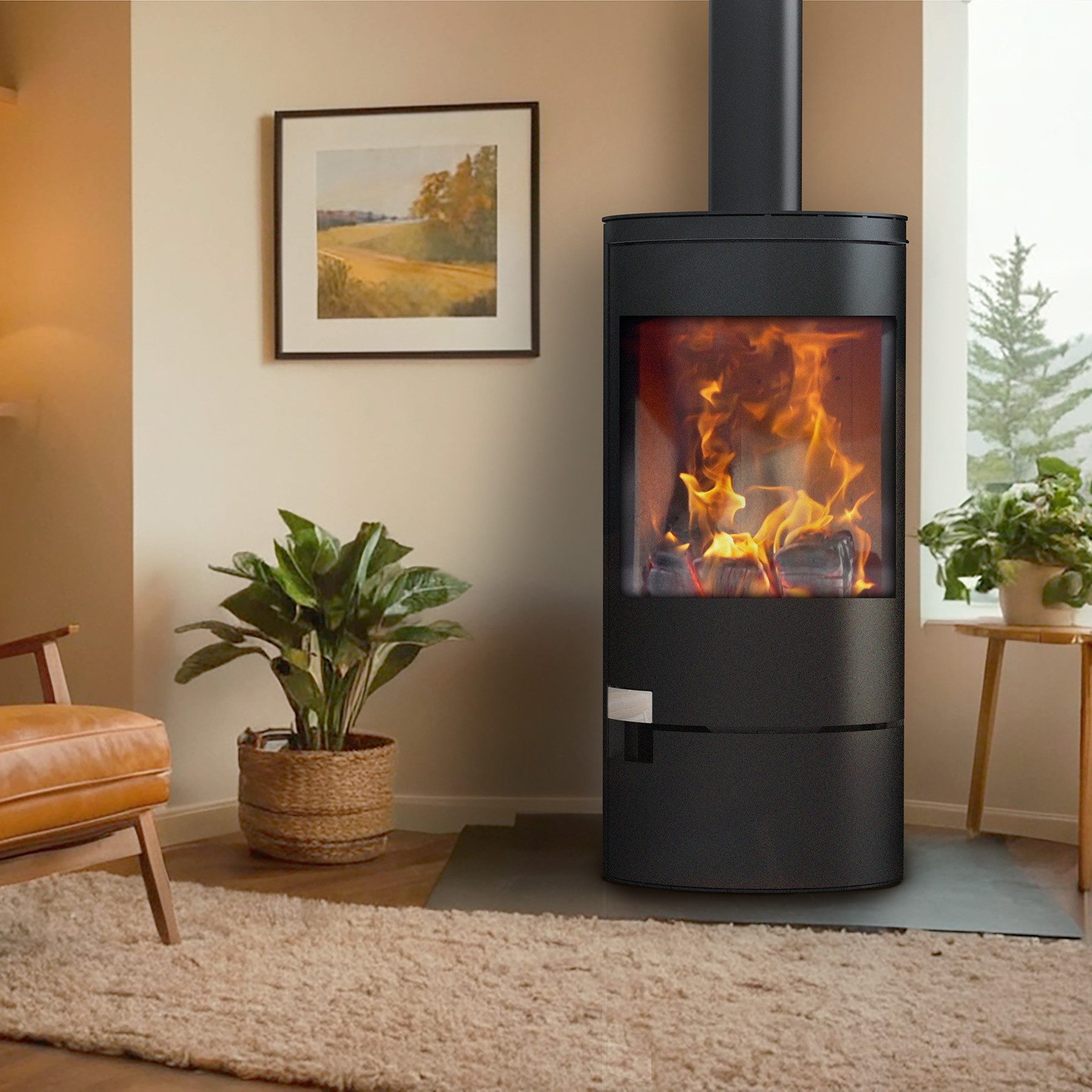 Panadero Kaminofen Vigo schwarz rund modern 7,4kW, 7,4 kW, Zeitbrand