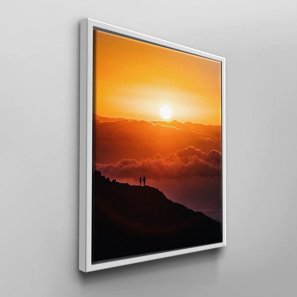 rot Leinwandbild Sonnenuntergang Berg Gelb Natur Beautiful Menschen DOTCOMCANVAS® Sunset, Rahmen Wandbild ohne Beaut schwarz