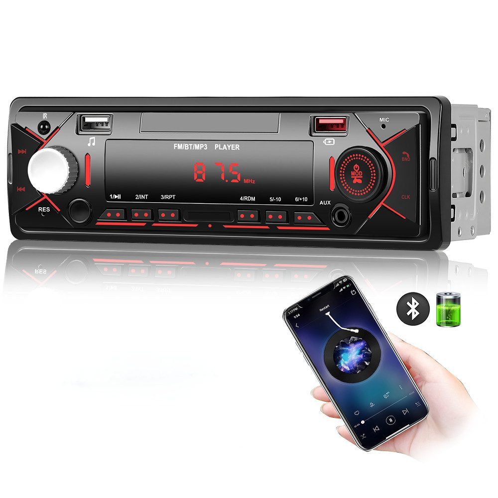 Hikity Autoradio Bluetooth 5.0, 7 Farben FM 1 Din MP3 mit 2 USB/AUX, 4 x 15W Autoradio