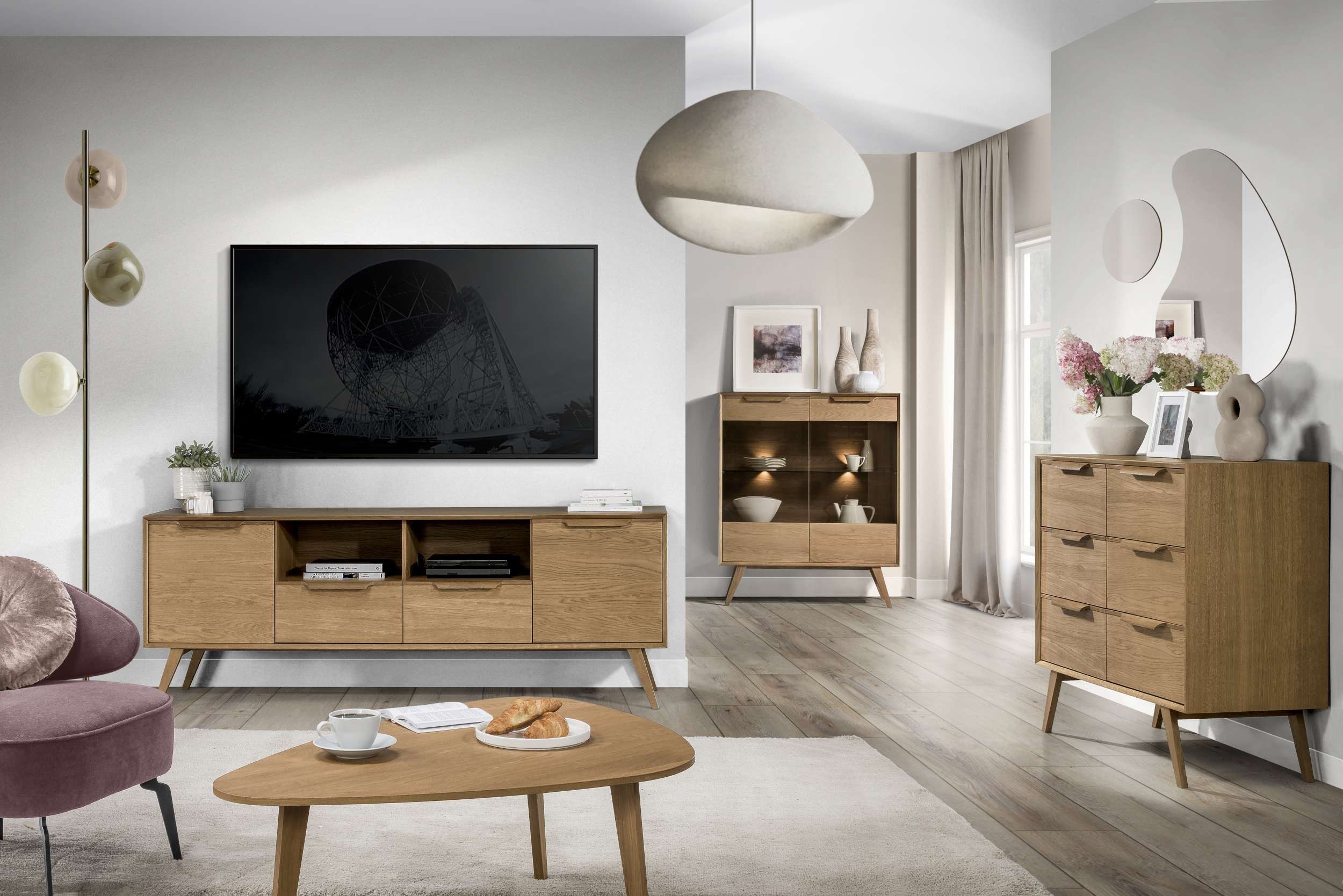 99rooms Wohnwand Lion, (Set (3-St), Wohnmöbel), mit viel Stauraum, aus Massivholz, Lieferung erfolgt ohne Couchtisch