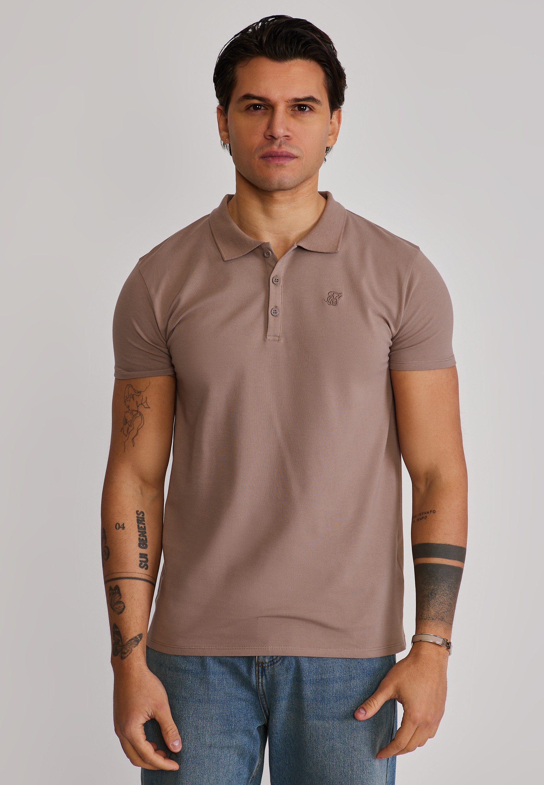 Siksilk Poloshirt SikSilk Herren Light Braun Polo T-Shirt