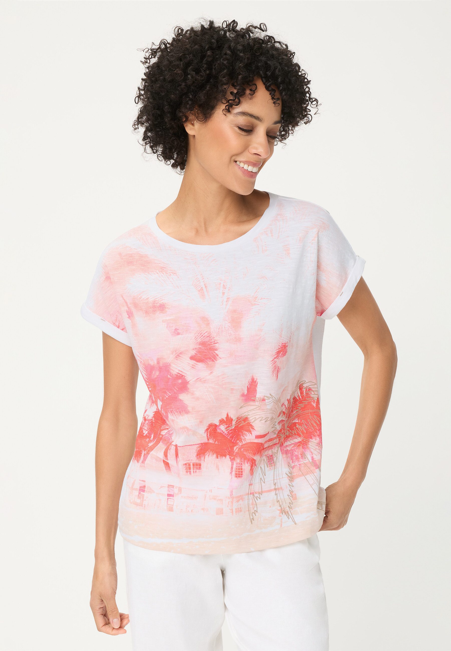 T-Shirt Shirt mit Panneaux-Print und Stickerei