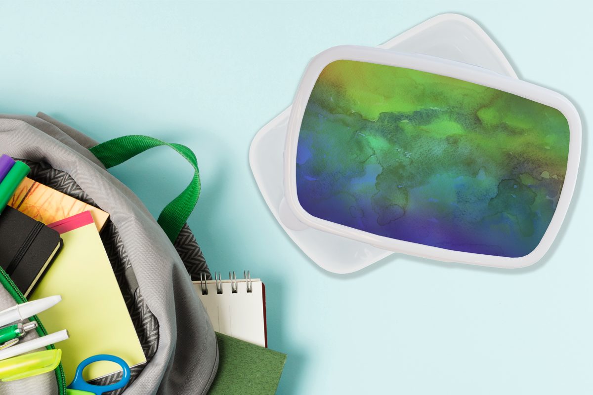 Jungs Brotbox Grün Lunchbox und Blau, Brotdose, Kunststoff, - und Erwachsene, (2-tlg), Mädchen - Kinder Farbton weiß MuchoWow für - für Aquarell