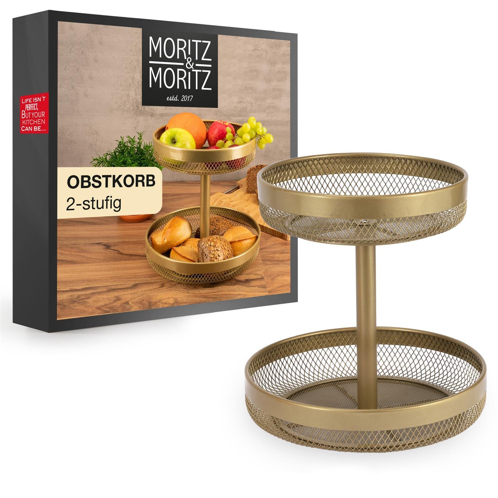 Moritz Moritz Etagere Moritz Moritz Obstkorb Etagere Rund gold Metall 2 stockig 2 tlg Obstkorb Etagere Gold