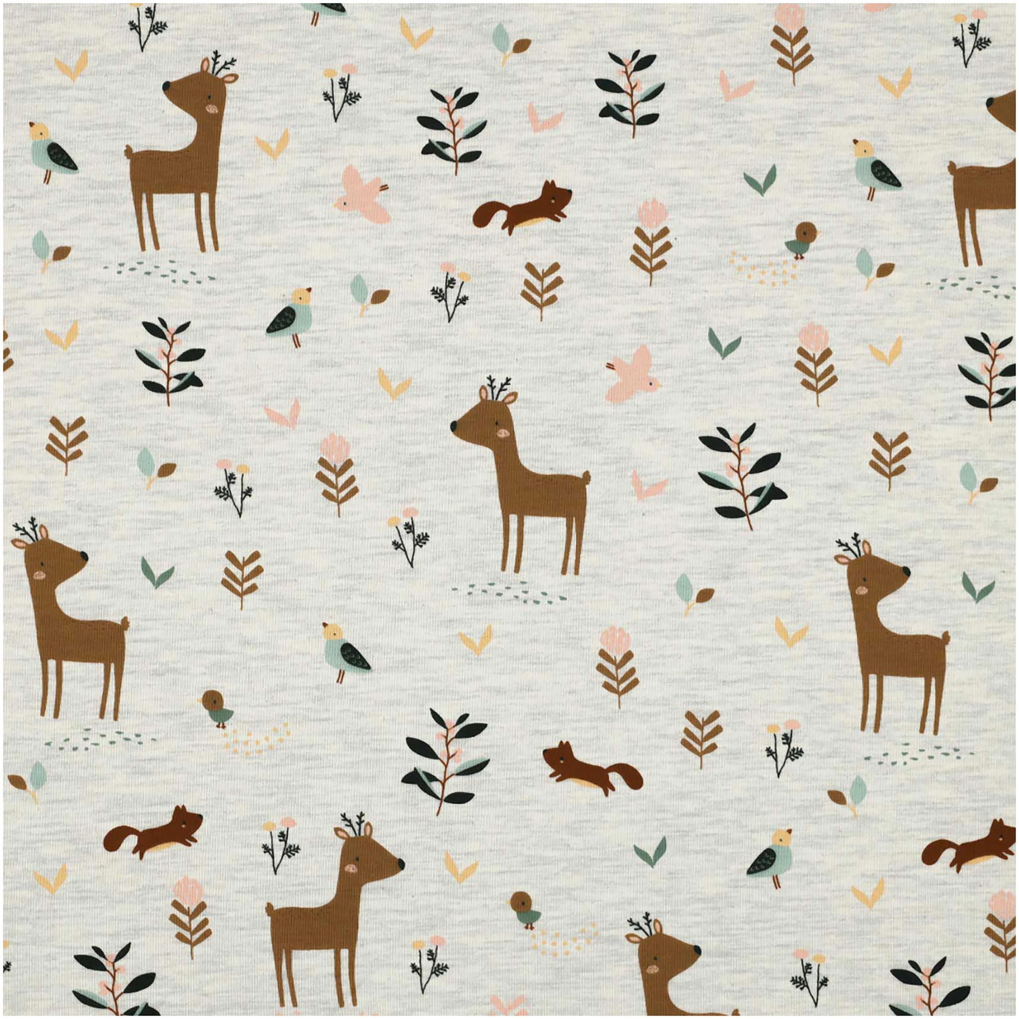 maDDma Stoff Motiv-Jersey meliert Kindermotive 50 x 148 cm, Waldtiere creme