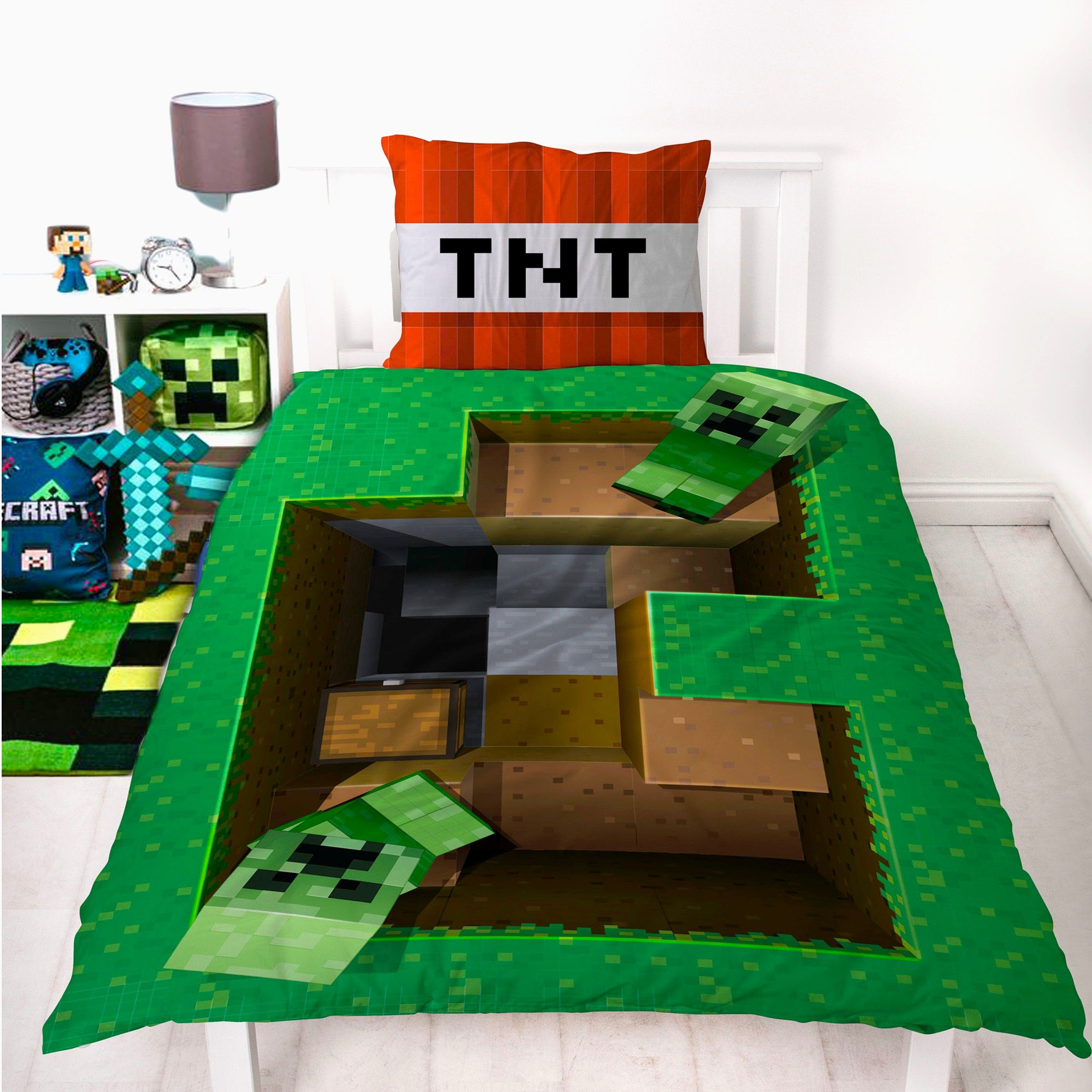 Familando Kinderbettwäsche Minecraft "Base" 135x200 + 80x80cm Gamingbettwäs günstig online kaufen