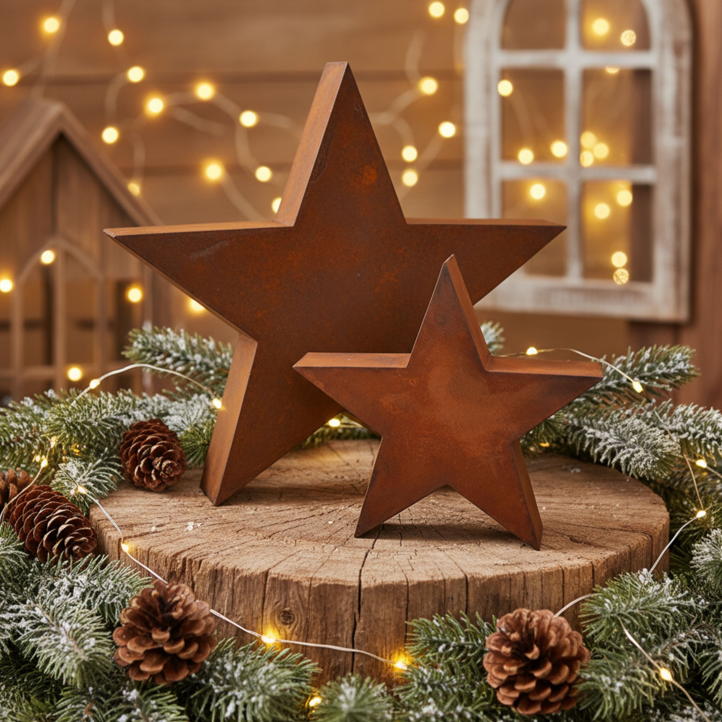 Rostikal Dekostern 3D Stern Cortenstahl – Edelrost, wetterfest & pflegefrei, Weihnachtsdeko Garten & Terrasse – 30/50 cm, Tiefe 8/10 cm