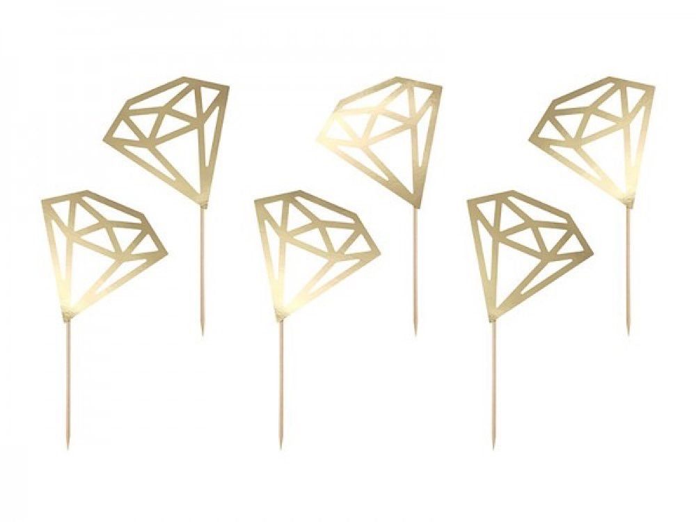 Cupcake - Diamond Diamantenform Einweggeschirr-Set in partydeco Goldene Topper