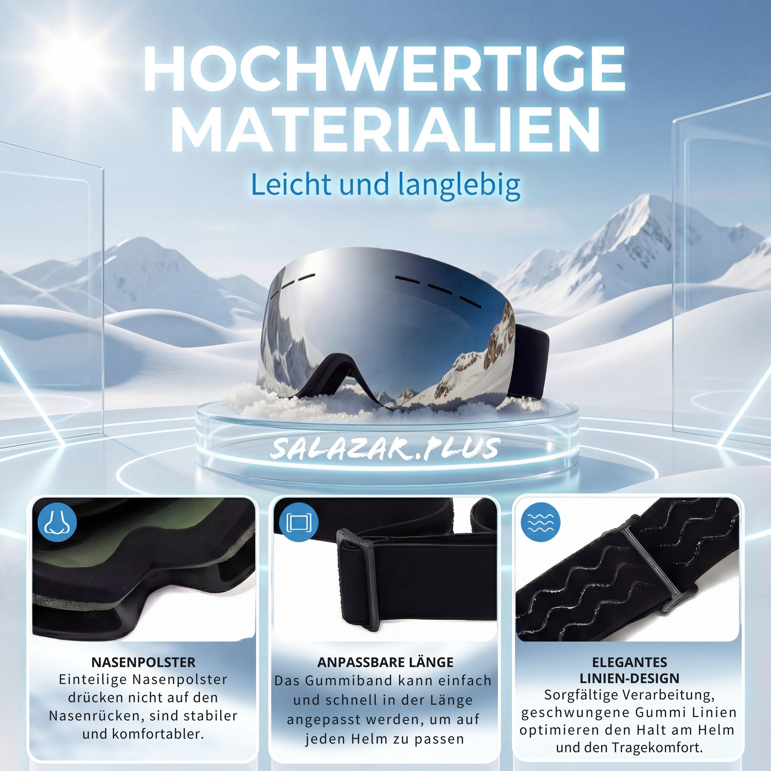salazar.plus Skibrille Ski Snowboard Brille für Herren & Damen verspiegelt, UV400‑Schutz, beschlagfrei, verstellbare Größe