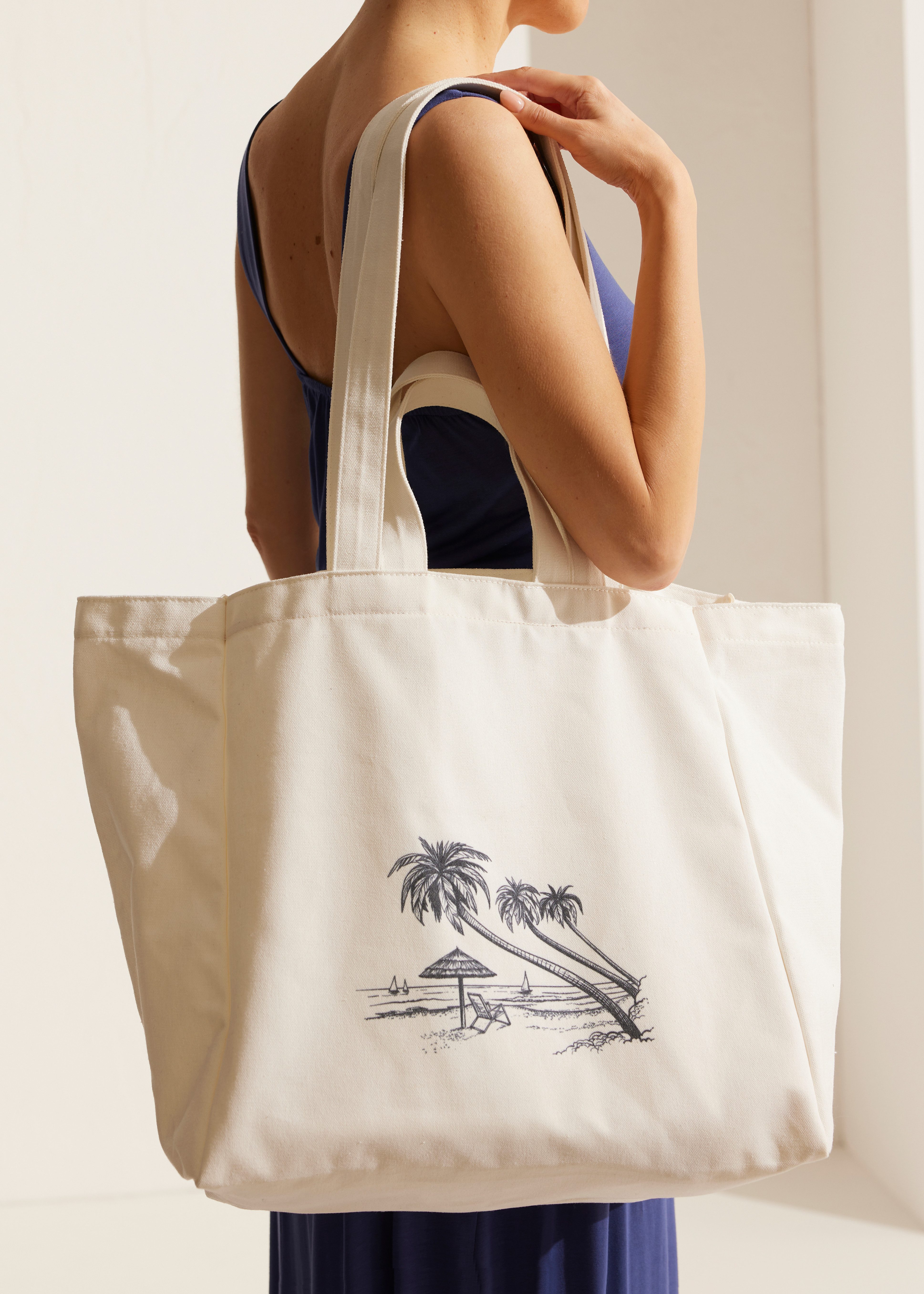 Vivance Shopper Strandtasche, Sommertasche, Schultertasche, Badetasche mit Palmenmotiv VEGAN