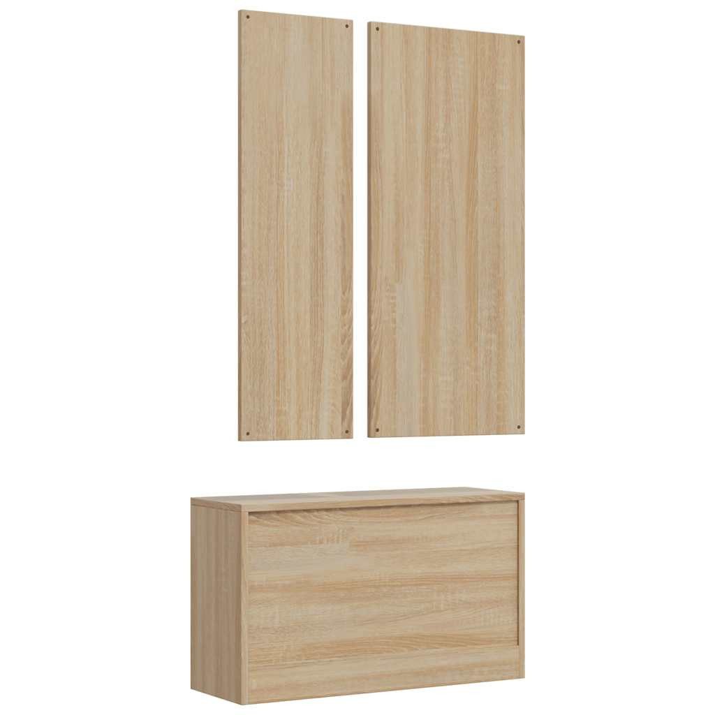 furnicato Garderoben-Set Schuhschrank-Set 80x27x46,5cm Sonoma-Eiche, (1-St), Flurmöbel-Set mit 4 Kleiderhaken und großem Wandspiegel für den Flur – Bild 5 von 5