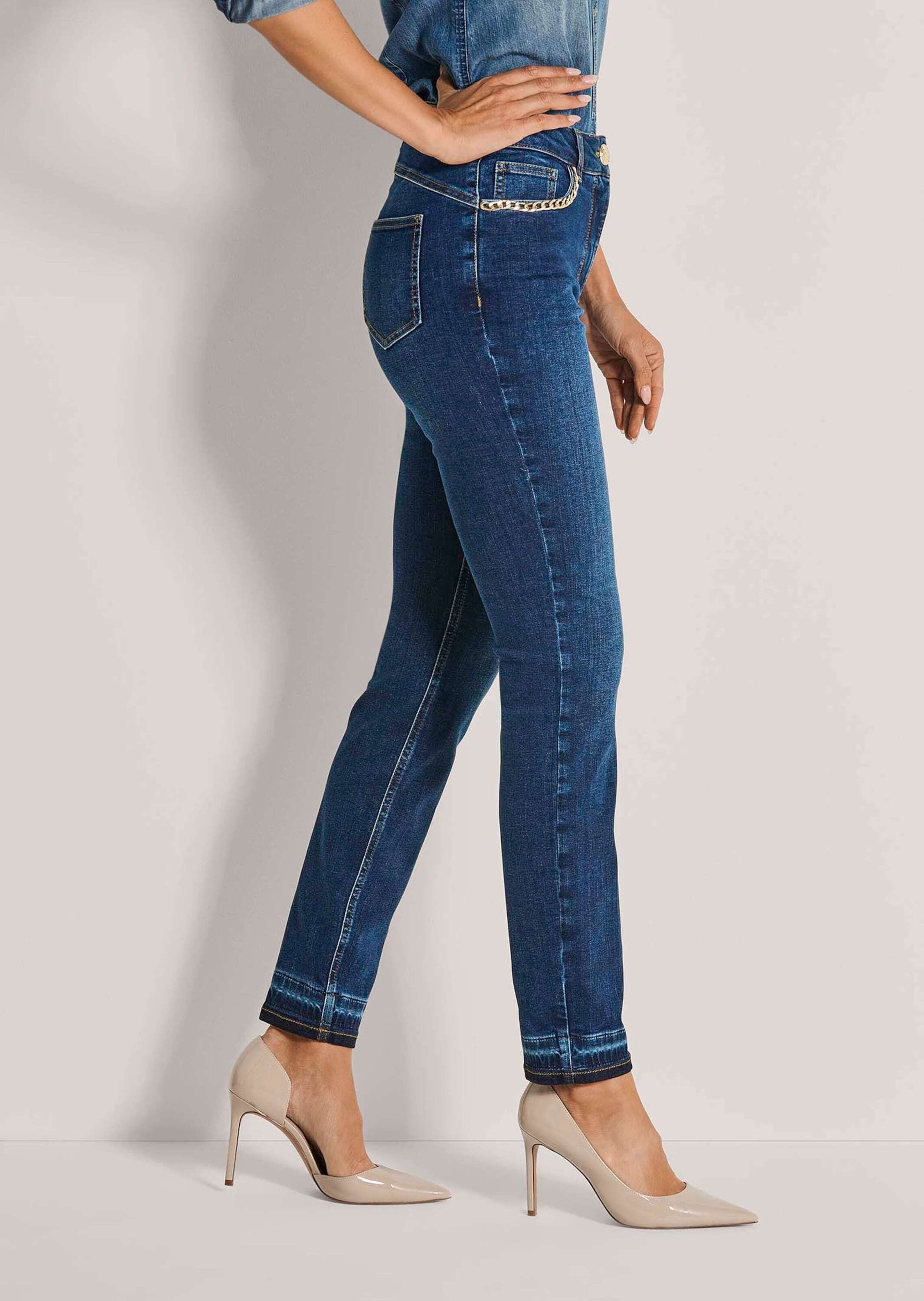 MADELEINE Gerade Jeans Slim Fit Jeans mit Kettendetails Schmale Five-Pocket Jeans mit goldenen Akzenten