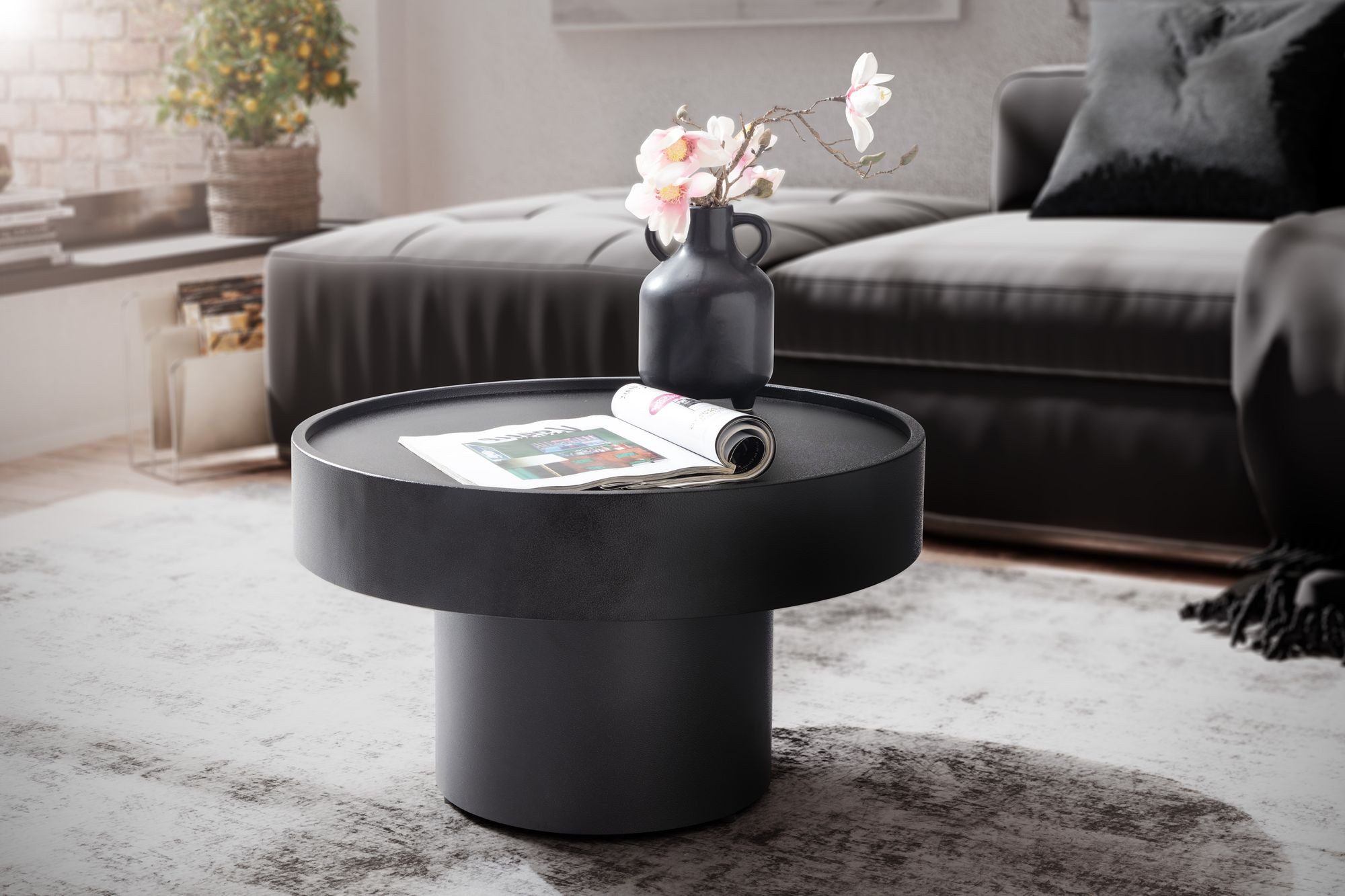 FINEBUY Couchtisch FB92223 Pilzform Metall Schwarz 60x60x36 cm Wohnzimmertisch Rund (60x60x36 cm, Sofatisch Rund Schwarz, Pilzform), Wohnzimmertisch Kaffeetisch Eisen Modern