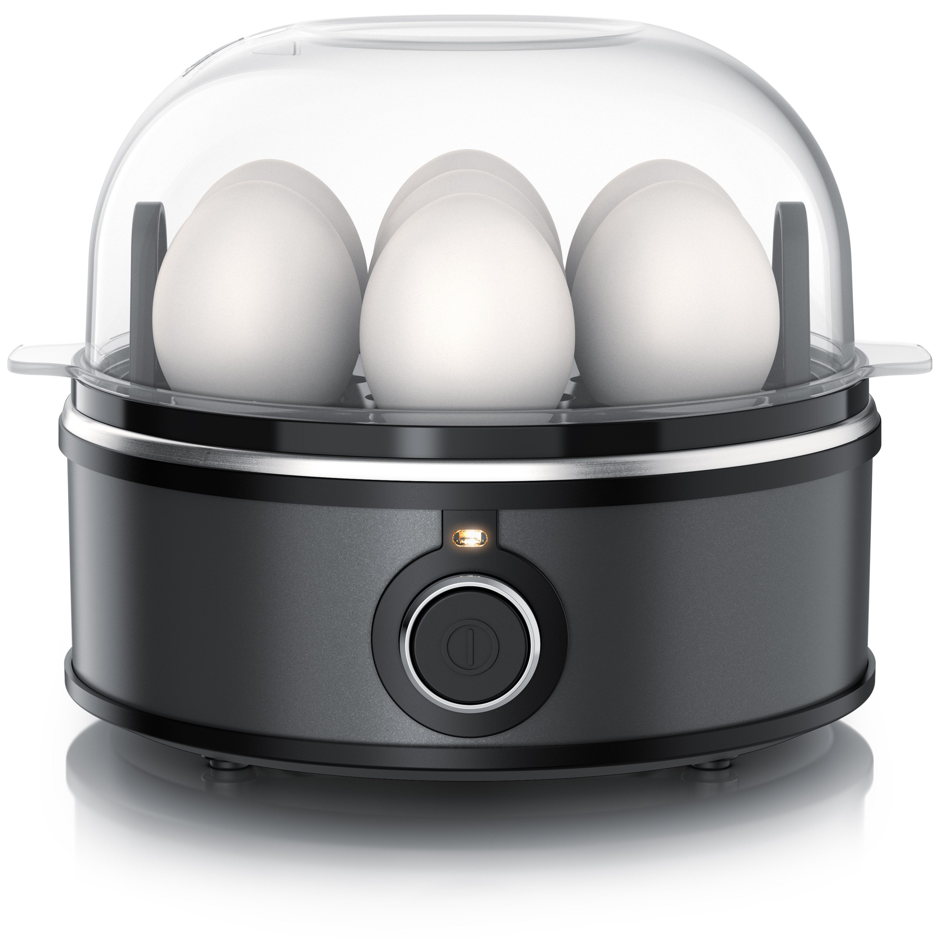 Arendo Eierkocher für 1–7 Eier, Edelstahl, 3 Härtegrade, mit Warmhaltefunktion, 7-Fach, Anzahl Eier: 7 St., 350 W, mit Einsatz für Eier, pochierte Eier & Omelette, Signalton, Egg Cooker