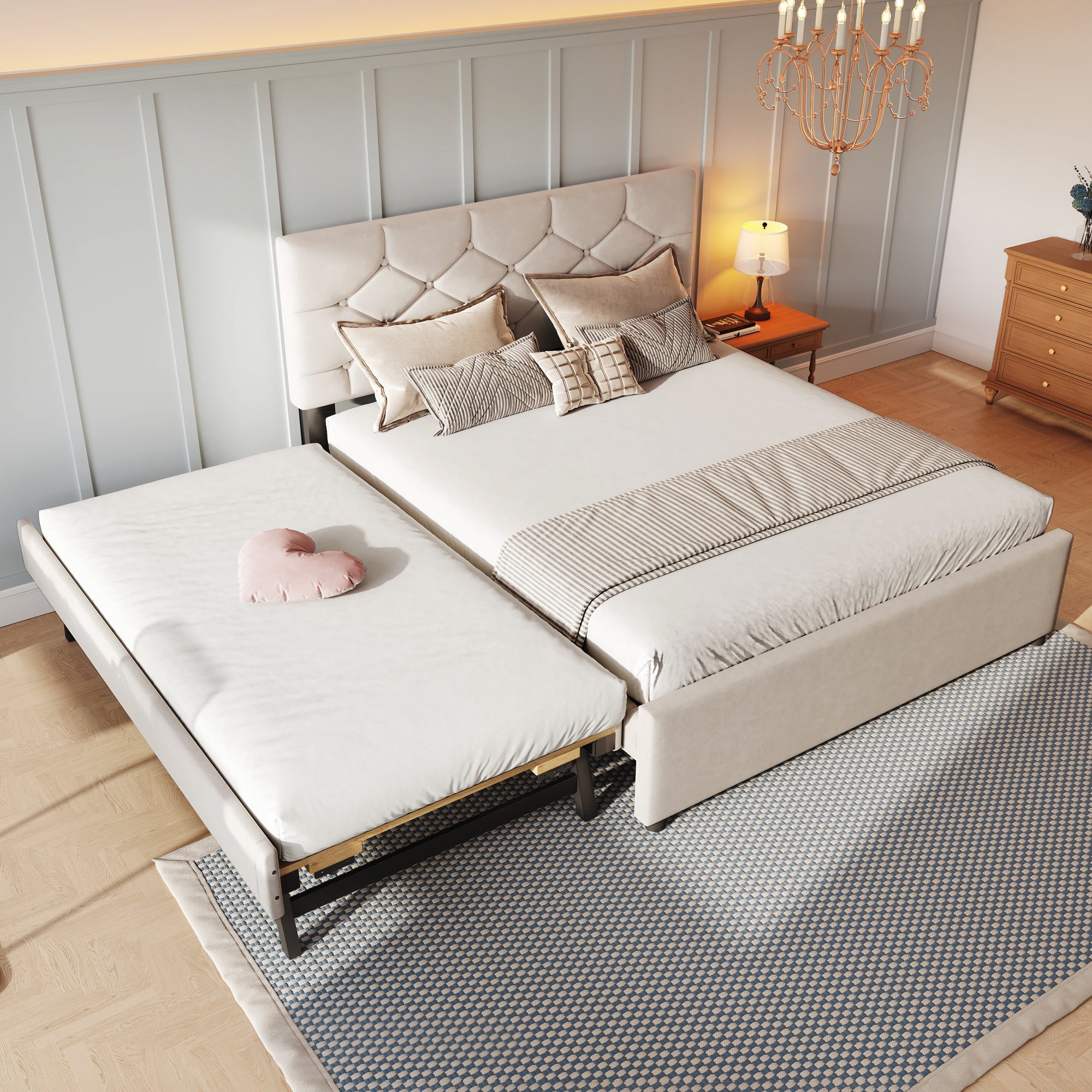 Flieks Polsterbett, Kinderbett 140x200cm mit Ausziehbett 90x190cm und Latte günstig online kaufen