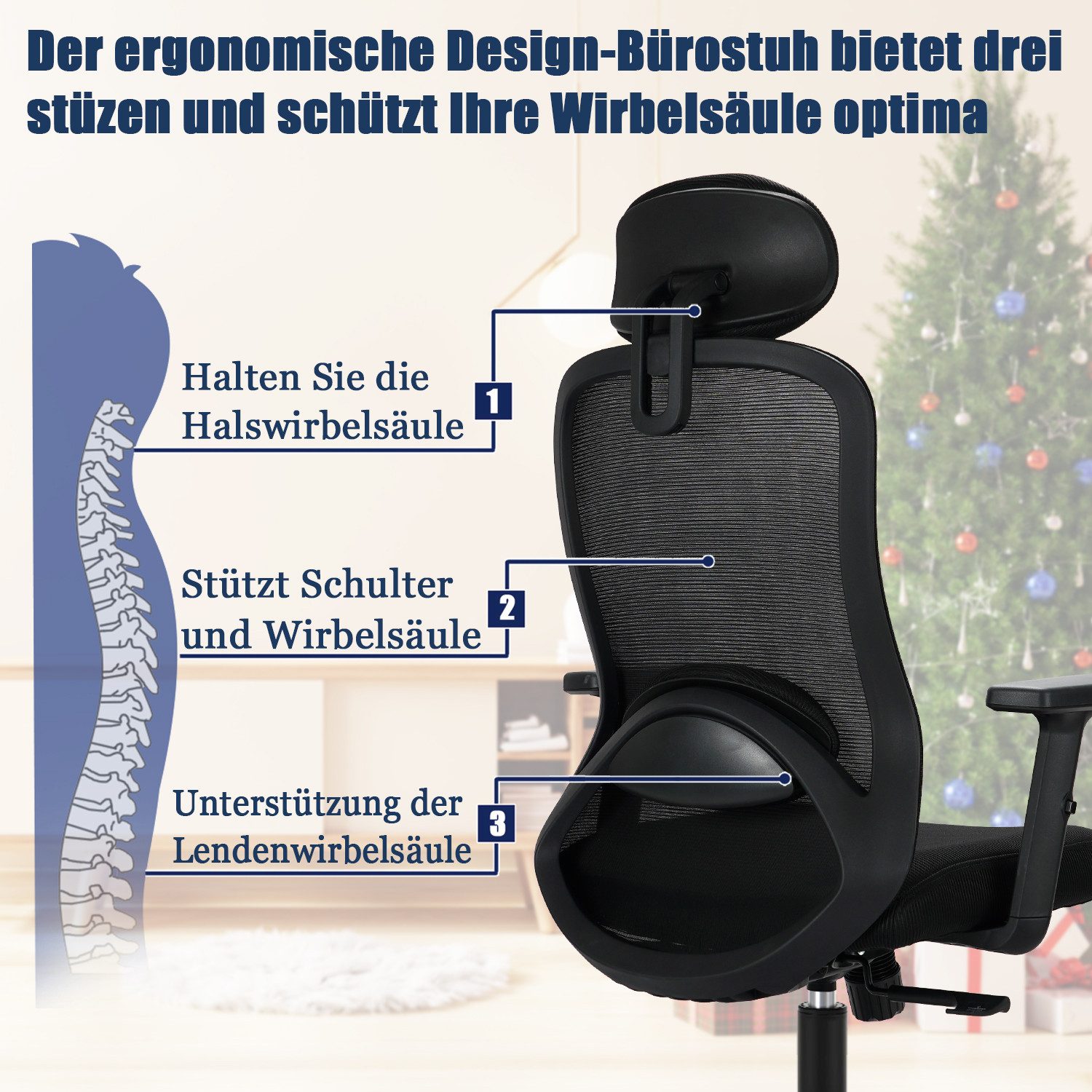 Durrafy Bürostuhl Ergonomischer,Chefsessel mit 4D-Schaumstoff-Lendenwirbels günstig online kaufen